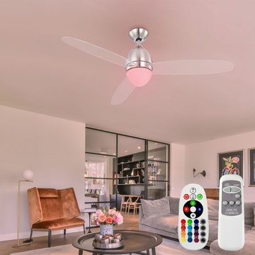 etc-shop Deckenventilator, Decken Lampe Ventilator Farbwechsel Glas Kühler einstellbar im Set