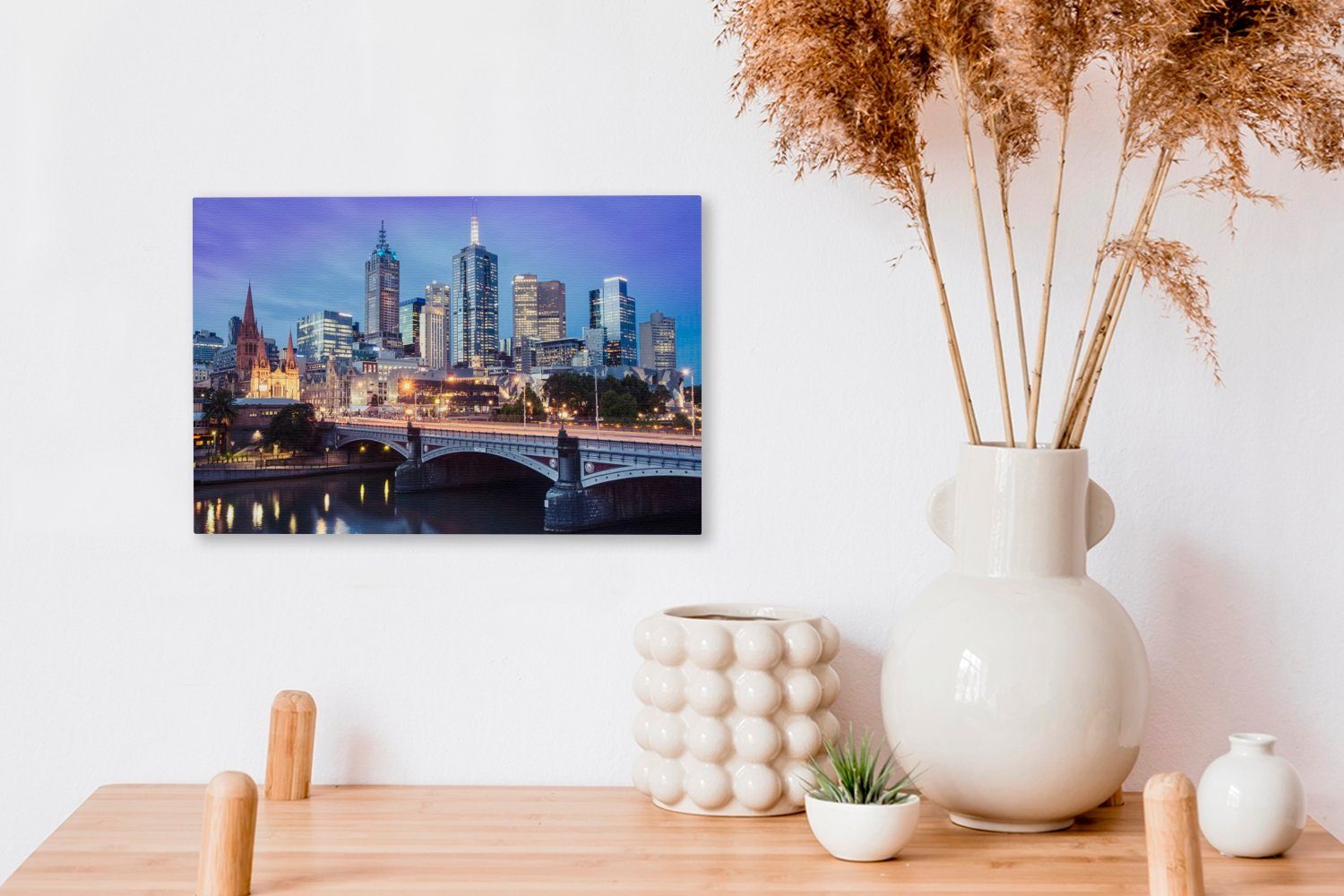 in Leinwandbild Melbourne australischen Wandbild St), cm Illuminationen 30x20 Farbenfrohe am, Stadt Leinwandbilder, (1 OneMillionCanvasses® der Wanddeko, Aufhängefertig,