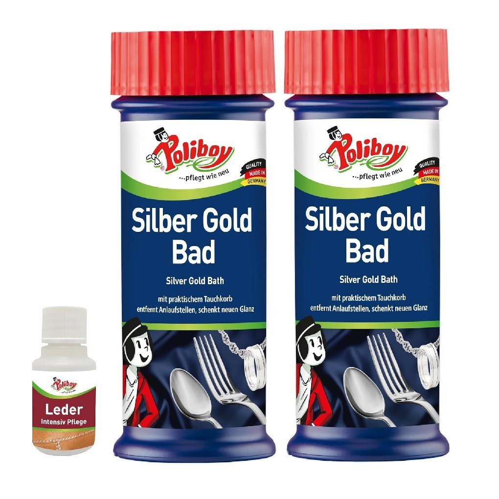 poliboy 8237501, 2er Silber Gold Bad + Leder Probe Schmuckreiniger (verleiht neuen Hochglanz und reinigt selbstständig - Made in Germany)