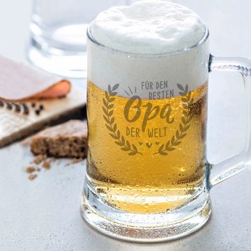 GRAVURZEILE Bierkrug Leonardo Bierkrug mit Gravur - Für den besten Opa der Welt, Glas, Geschenk für Papa Opa zum Vatertag