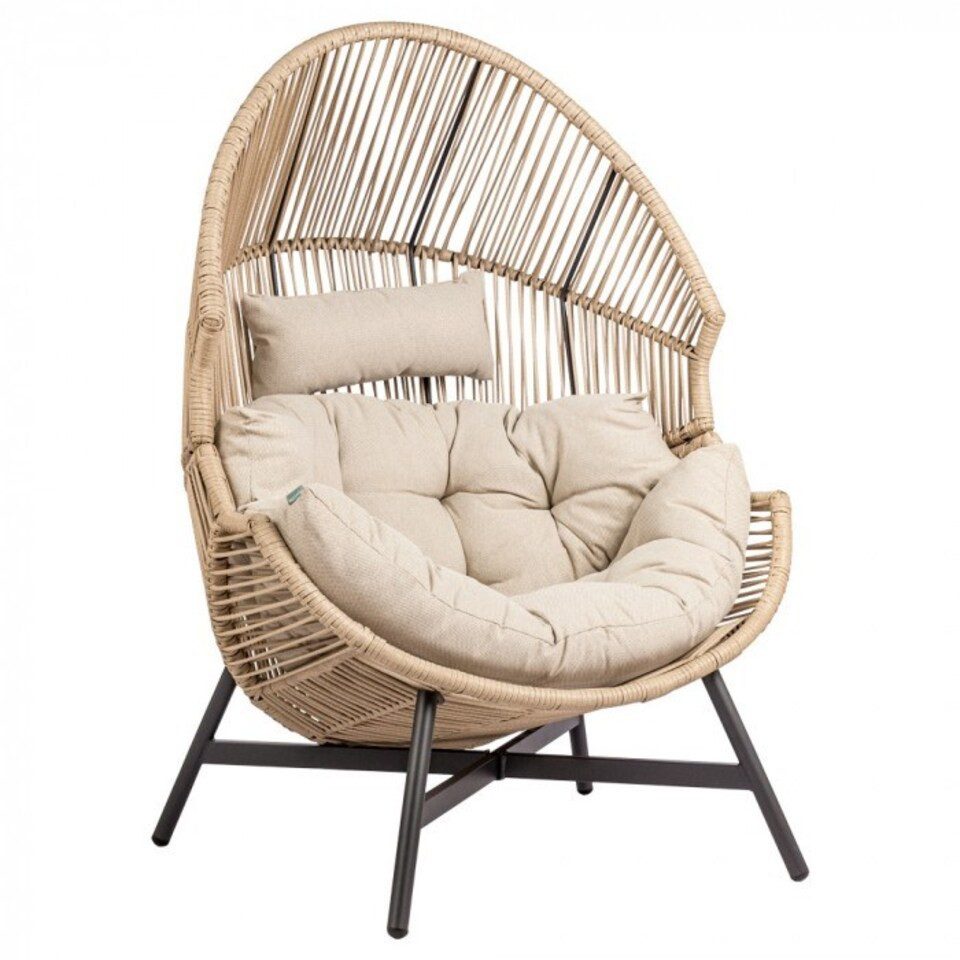 MAGOWA Gartensessel Holand mit Kissen aus Rattan in Beige (Relaxsessel mit Bezug), robuste Konstruktion für den täglichen Outdoor-Einsatz