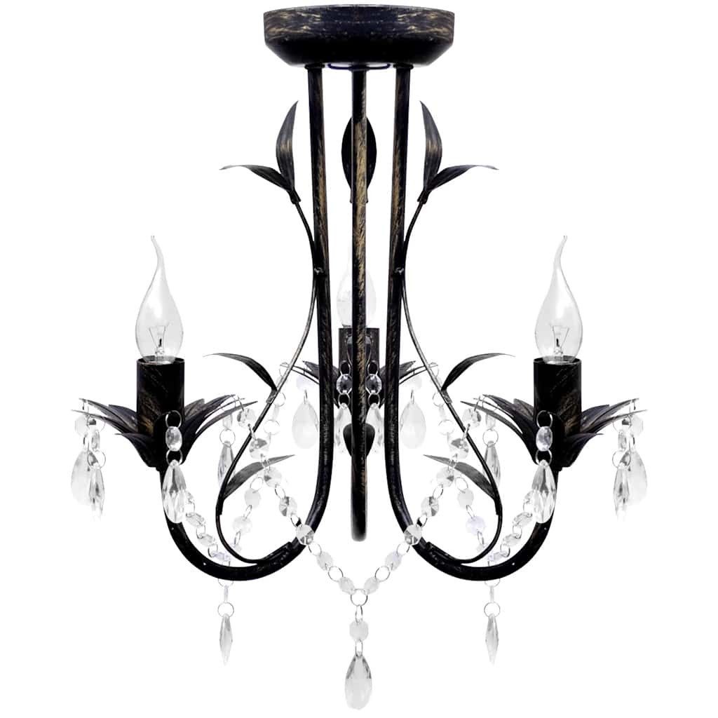 vidaXL Kronleuchter Decknlampe Art Novau mit Kristallperlen 3 x E14, Kronleuchter mit Kristall 3-flammig Lüster Deckenleuchte Deckenlampe