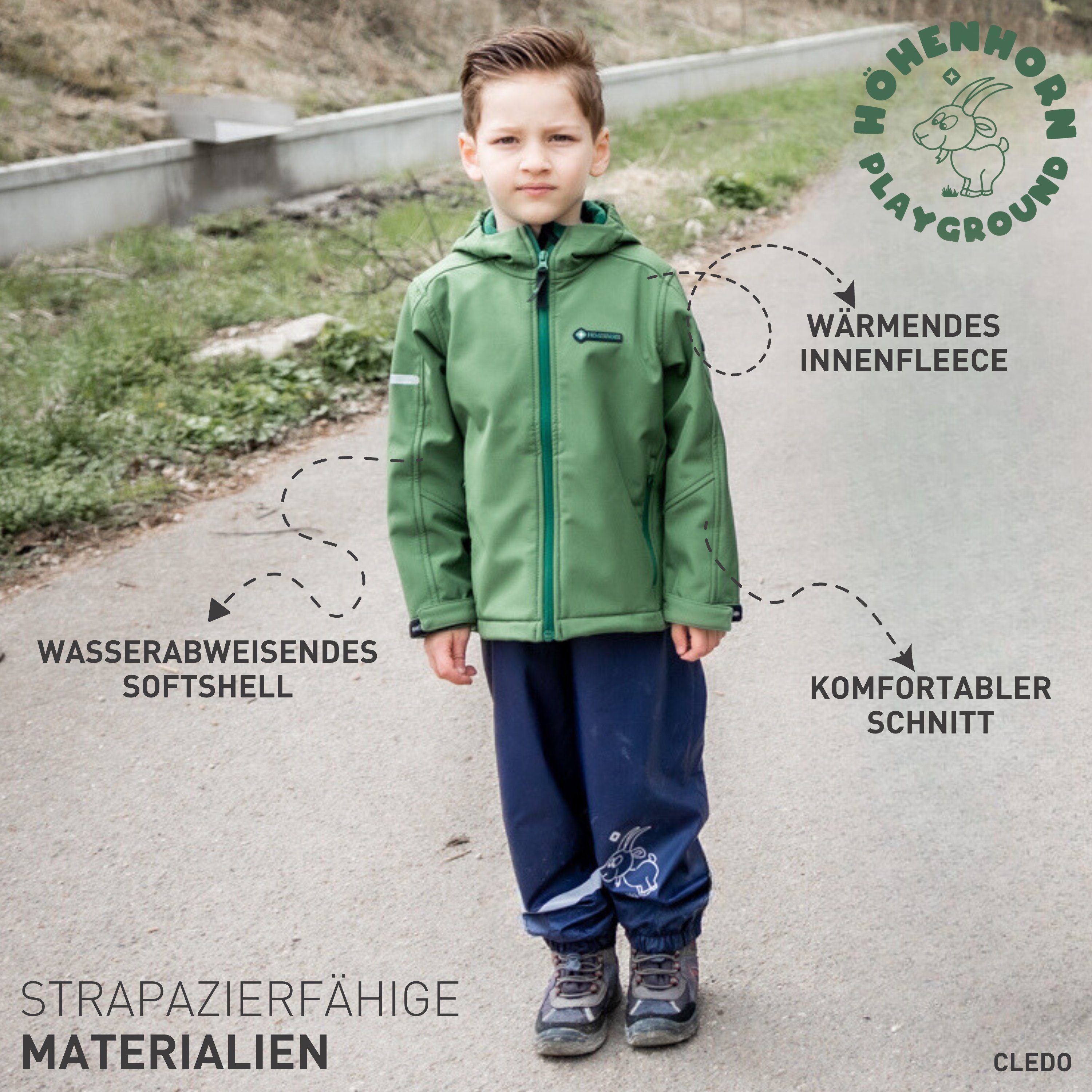 Höhenhorn Softshelljacke Cledo Kinder Jacke Kids für Jungen und Mädchen Übergangsjacke Outdoor Microfleece-Innenfutter, Atmungsaktiv, Wasserdicht