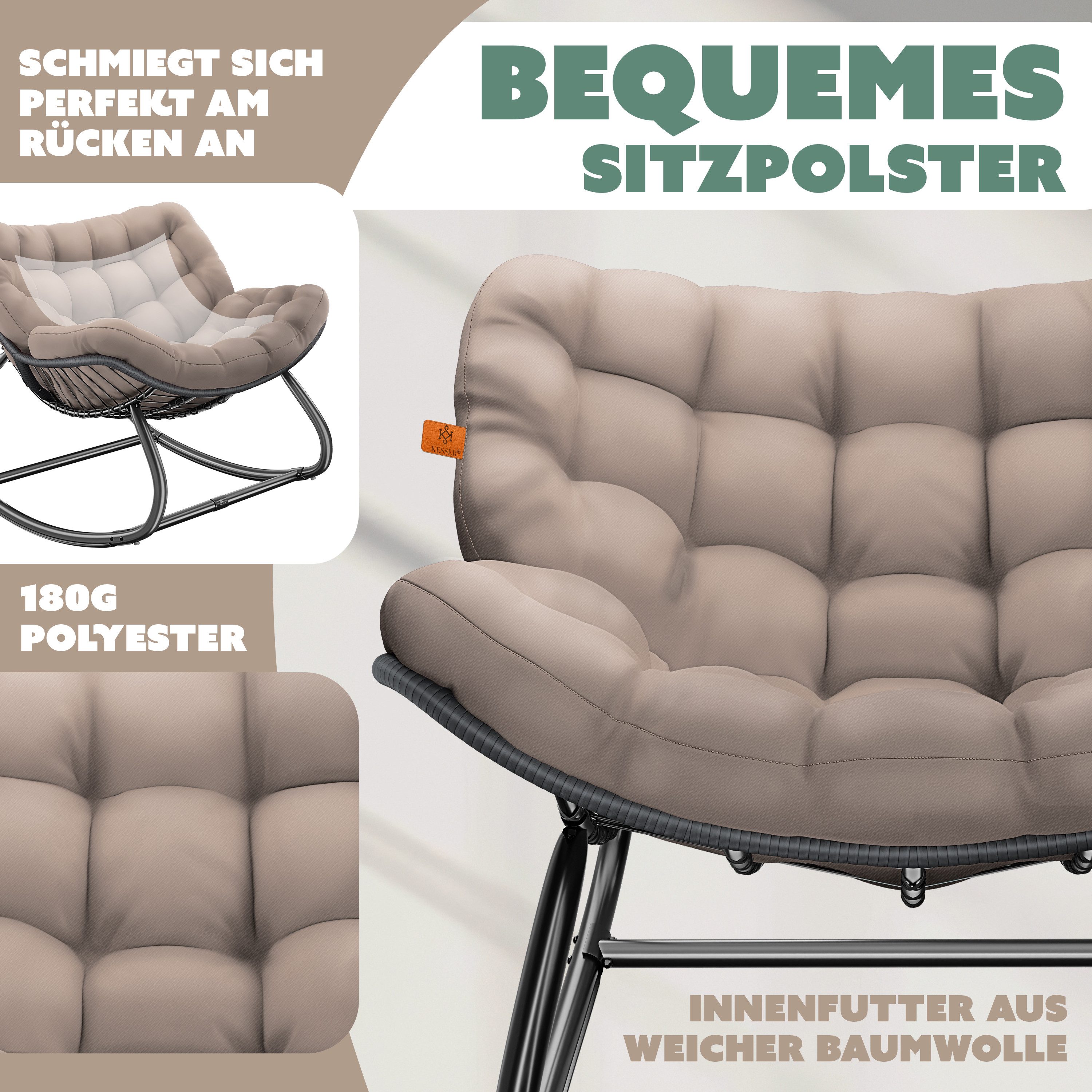 KESSER Schaukelstuhl Schaukelsessel Chillexer Pro mit Fußstütze für drinnen & draußen (maximale Belastung 120kg, witterungsbeständig & mit rutschfesten Füßen), Loungesessel ergonomisches Relaxsessel für Balkon, Garten & Wohnzimmer
