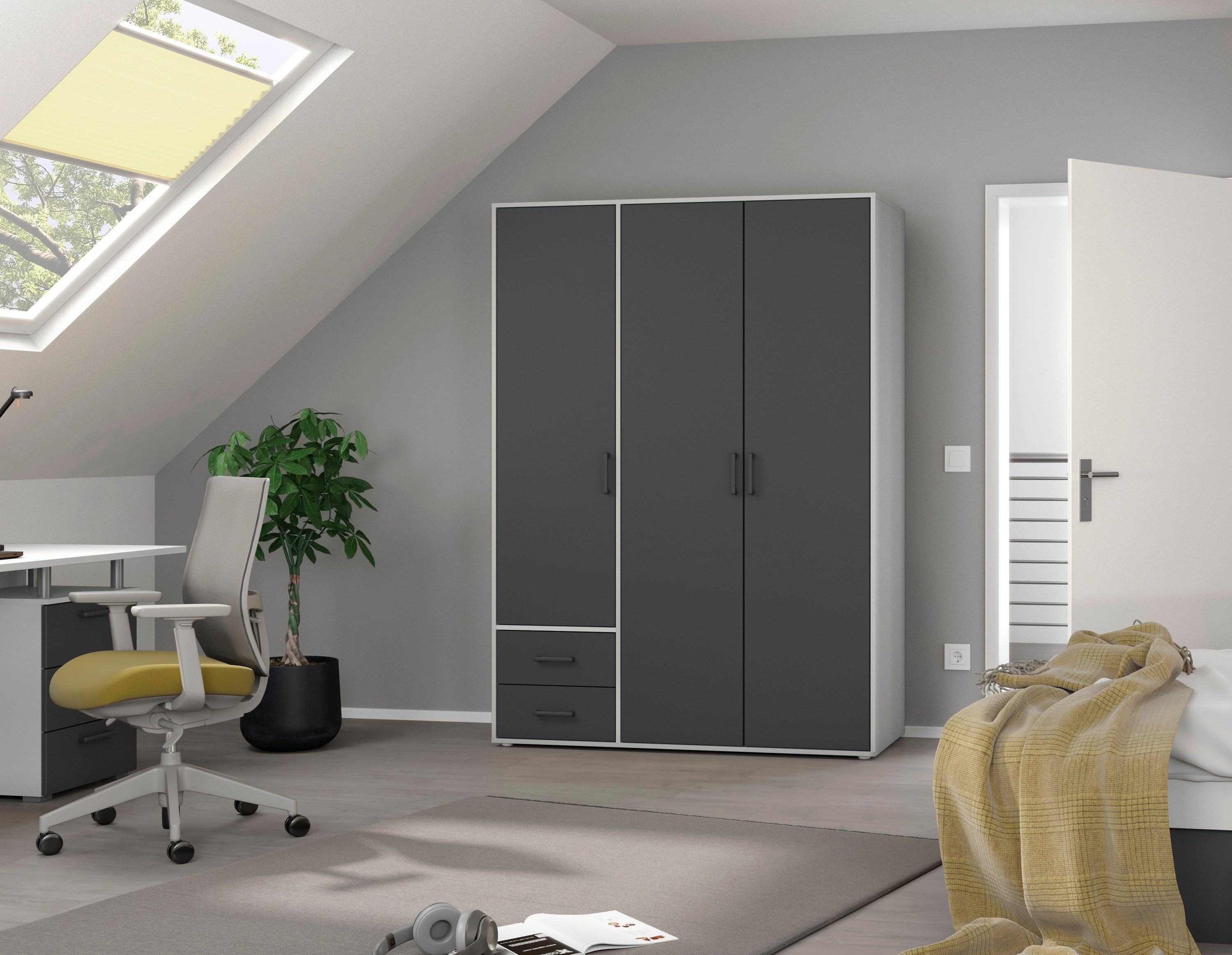 rauch Drehtürenschrank Kleiderschrank Schrank Garderobe Wäscheschrank VOYAGER (in 3 verschiedenen Ausstattungen BASIC/CLASSIC/PREMIUM) mit 2 modernen Griffvarianten, mit Außenschubladen MADE IN GERMANY