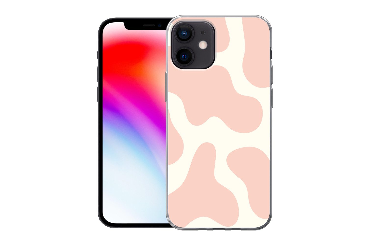 MuchoWow Handyhülle für Apple iPhone 12 Flecken - Weiß - Rosa - Muster - Minimalistisch, Smartphone-Bumper, Print, Handy Schutzhülle Dünn