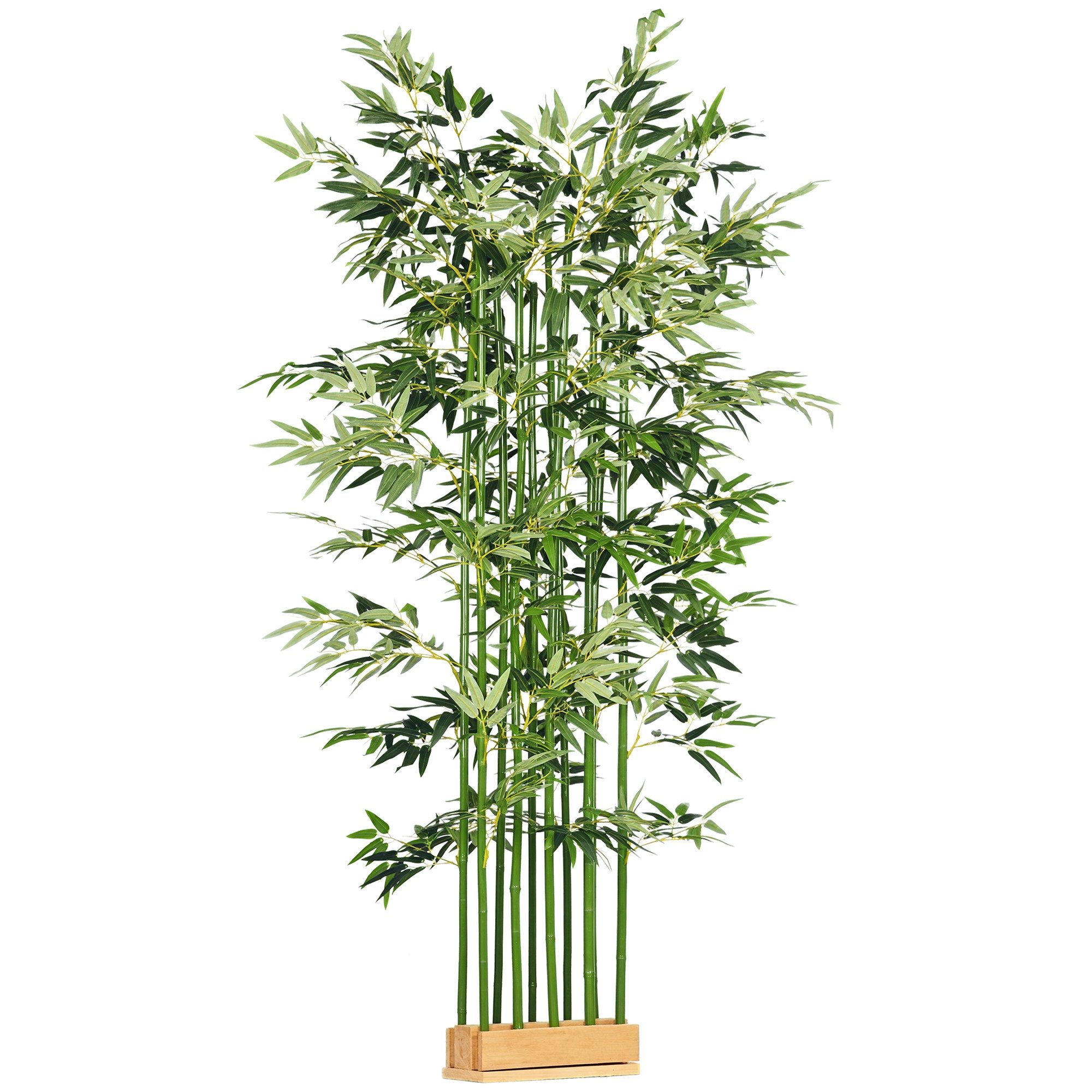Kunstpflanze 180 cm, im Kiefernholztopf Bambus, HOMCOM, Höhe 180 cm, für Indoor, Outdoor, Dekopflanzen, Grün