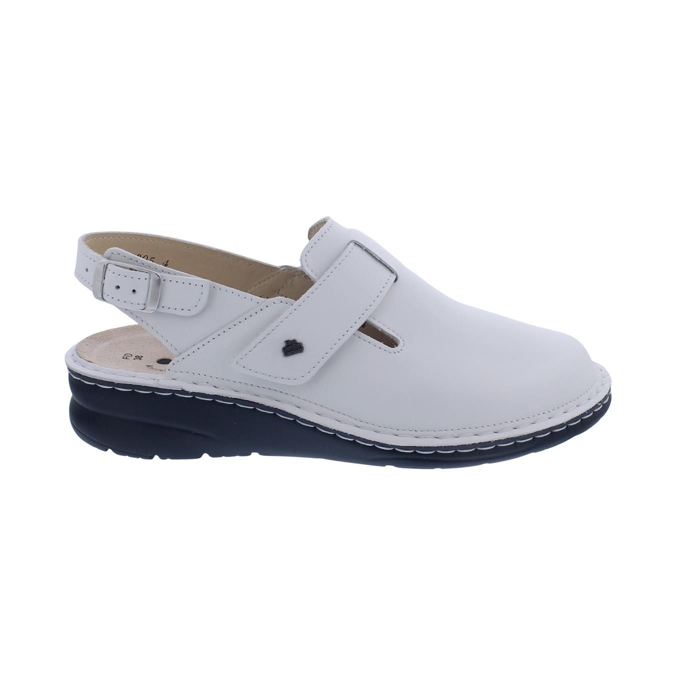 Finn Comfort Aveiro Clog, Nappaleder, weiss, Klettverschluss und Ferse Clog