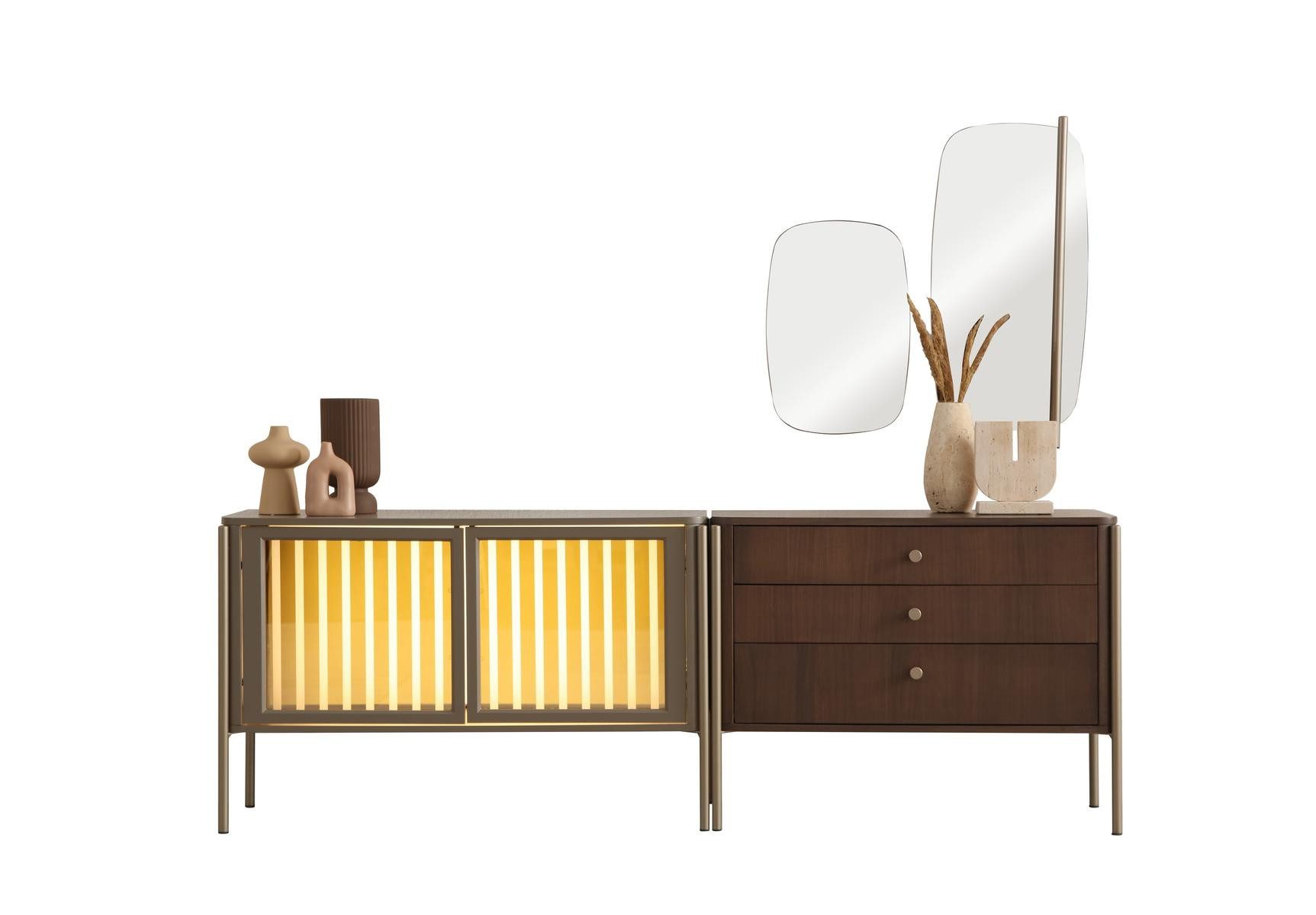 JVmoebel Konsole JVMoebel Konsolentisch mit Spiegel in Braun und Schubladen (3 St)