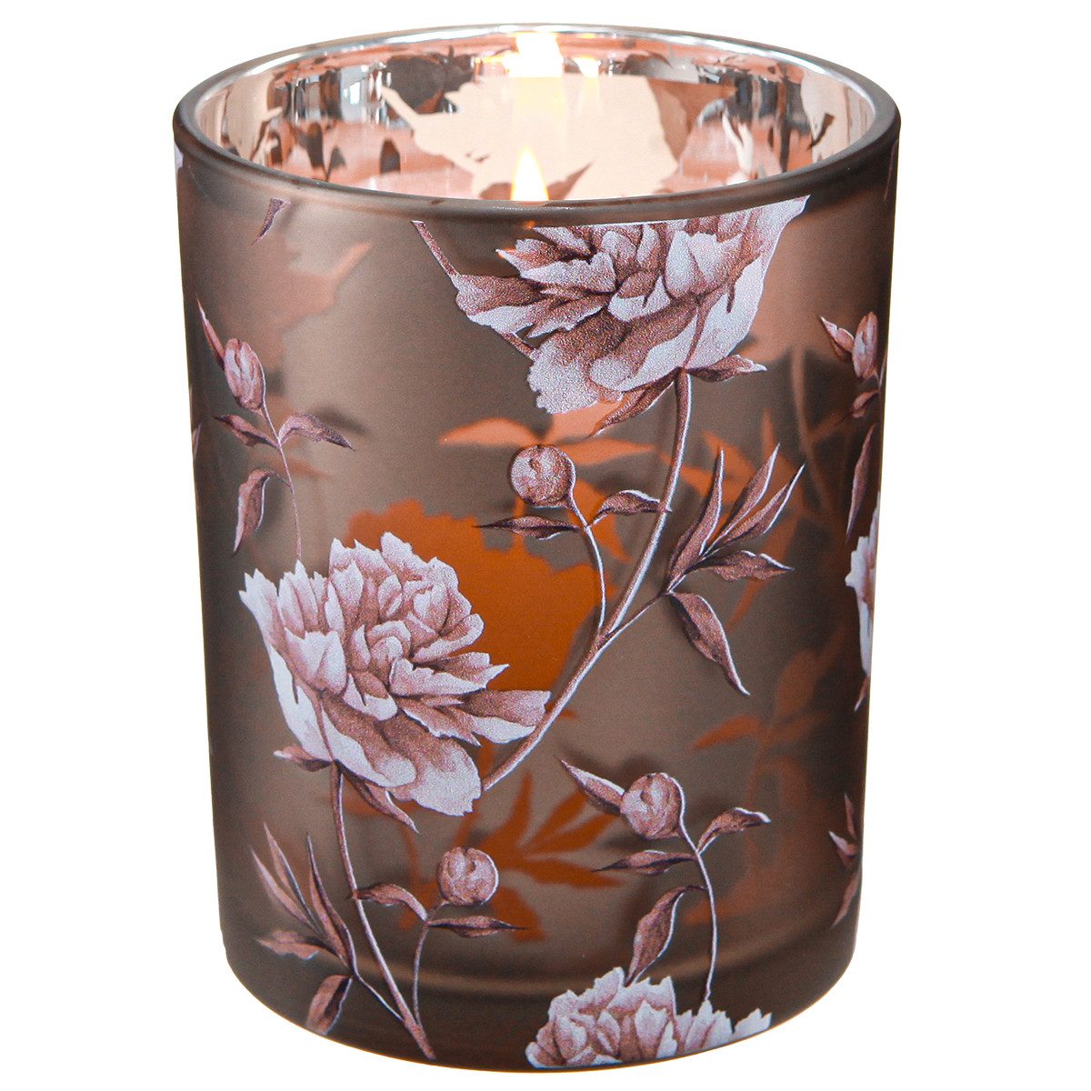 Florists Products Windlicht Deko Windlicht Glas 3D Pfingstrosen Silber Braun 12,5cm 2er Set, 2 St