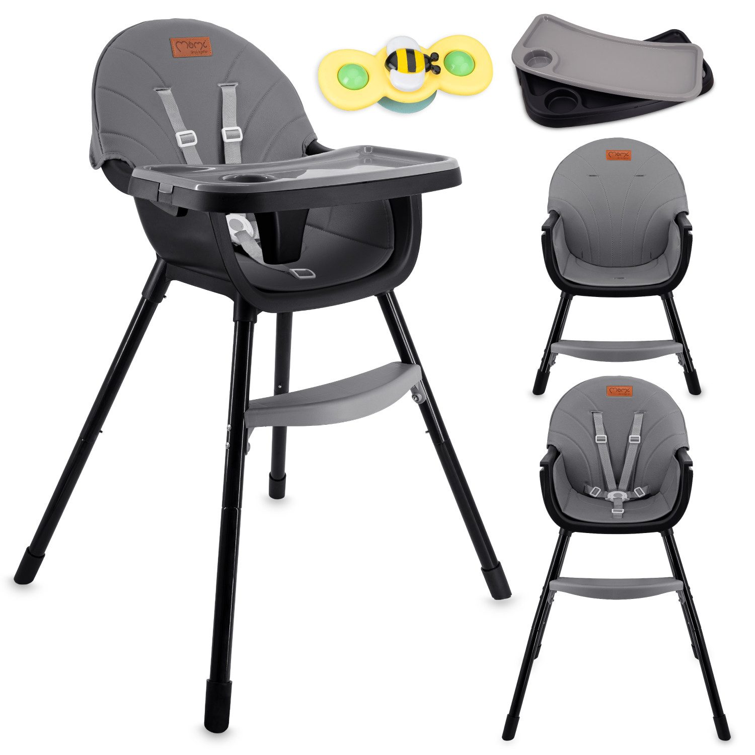 MoMi Kinderstuhl Reki, 2in1 Hochstuhl mit 5-Punkt-Gurt bis 20 kg