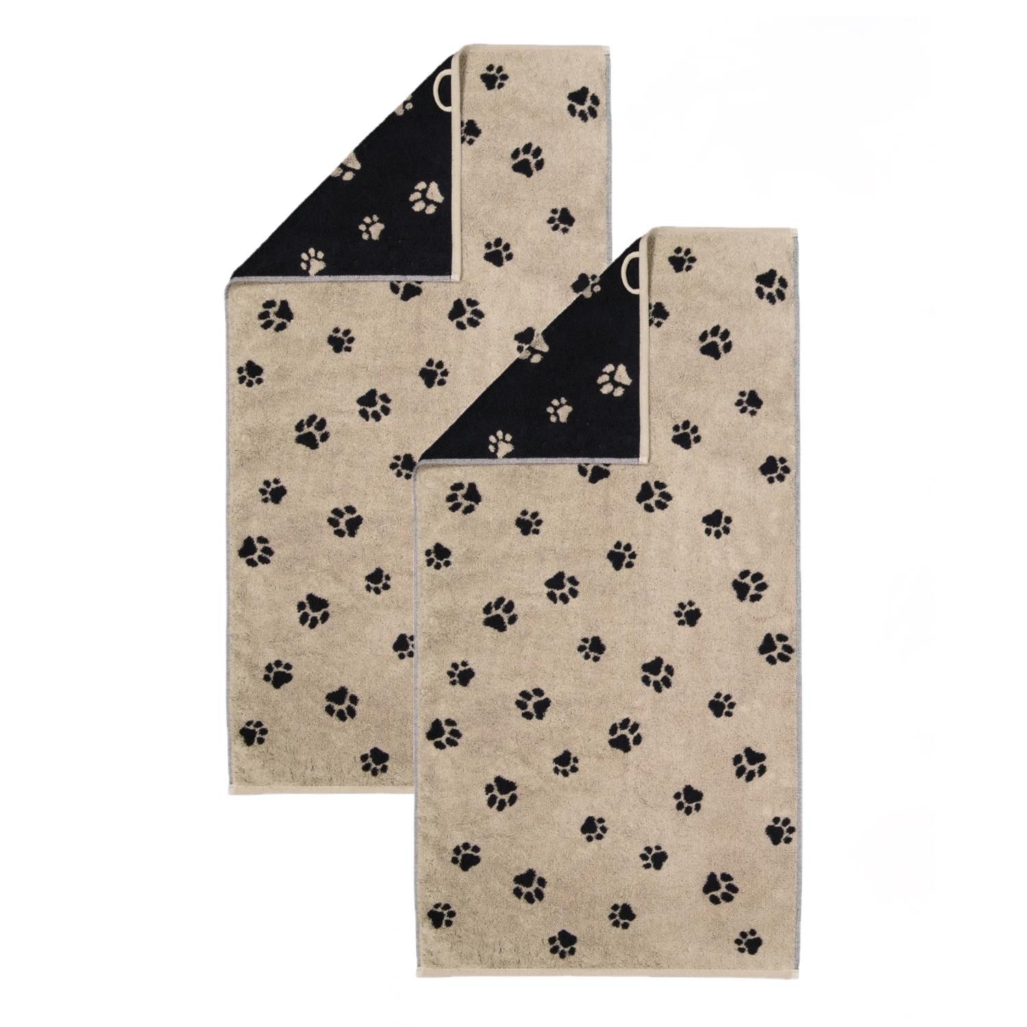 Cawö Handtuch 2 Stück Cawö We love Dogs Handtücher 6247-93 Pfoten Schwarz 50x100, Walkfrottier (Spar-Set, 2-St), 100% Baumwolle