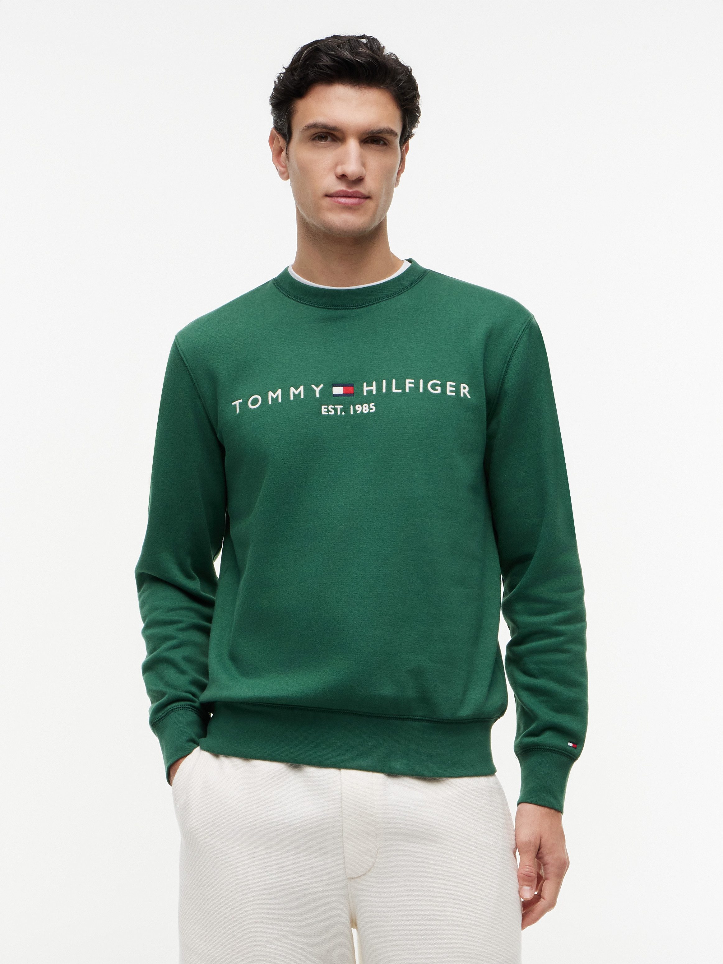 Tommy Hilfiger Sweatshirt TOMMY LOGO unifarben, casual, regular fit, Baumwollmix, Rundhals