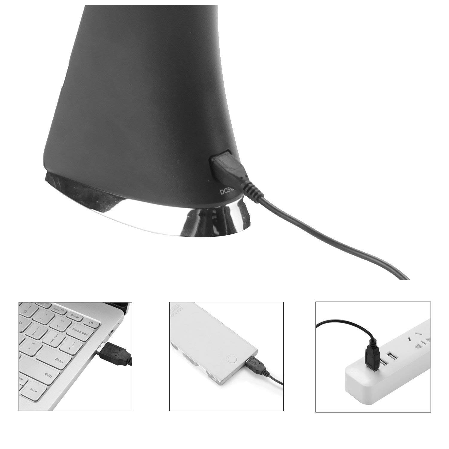 7W Dimmbar Schreibtischlampe LED Aufladbar, Tischlampe Lederoptik in Helligkeitsstufen Schwarz durch Tischleuchte Touch einstellbar, 3 Kabellos WILIT