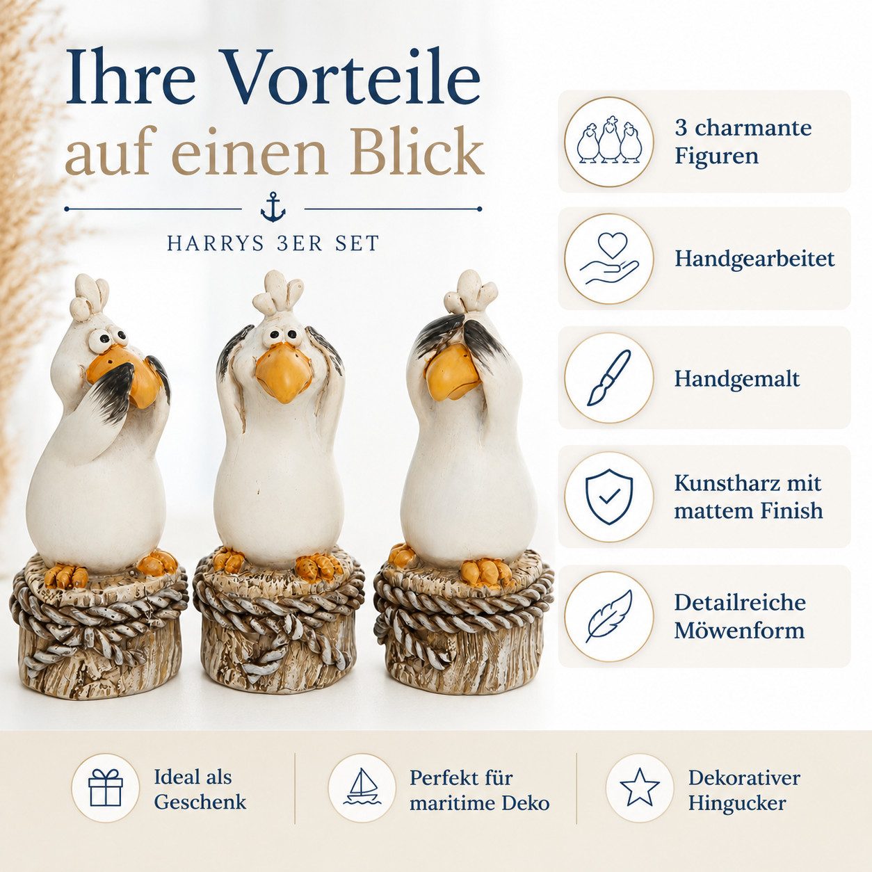 ReWu Dekofigur Dekofiguren Harrys 3er-SET aus Kunstharz (3er-SET)