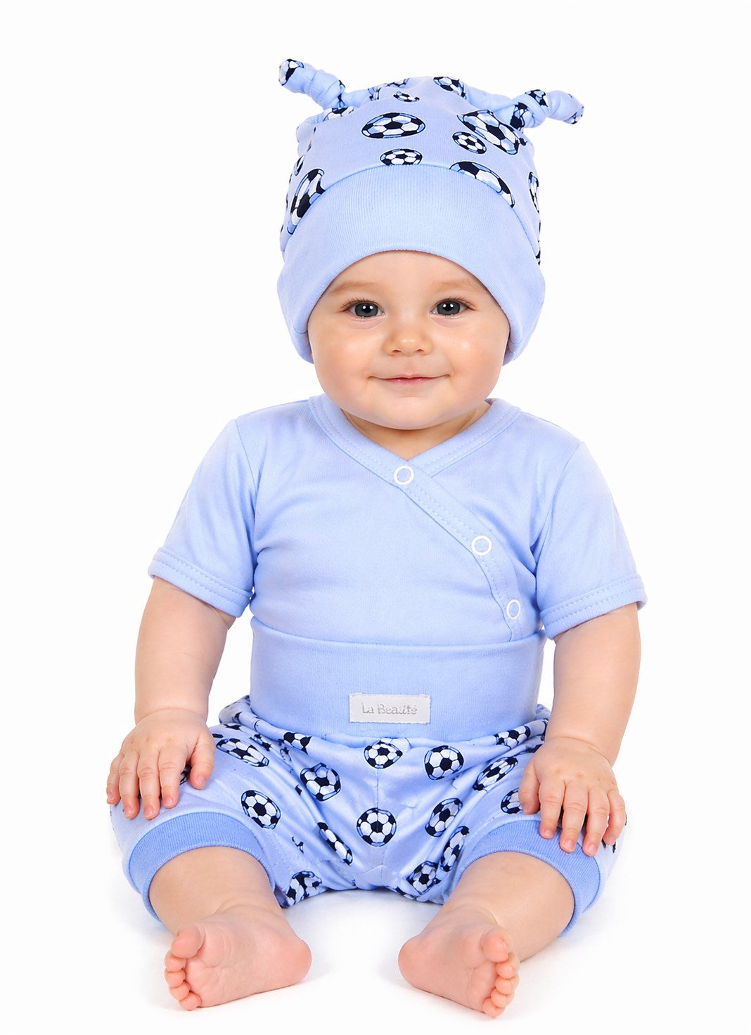 Body & Shorts Baby Sommer Anzug Wickelbody kurzarm kurze Hose Mütze