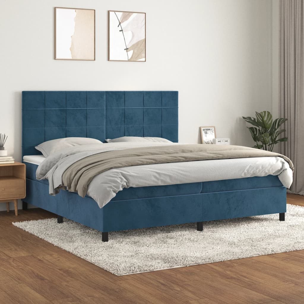 vidaXL Boxspringbett 200 x 200 cm Boxspringbett mit Matratze Dunkelblau 200x200 cm Samt Bet