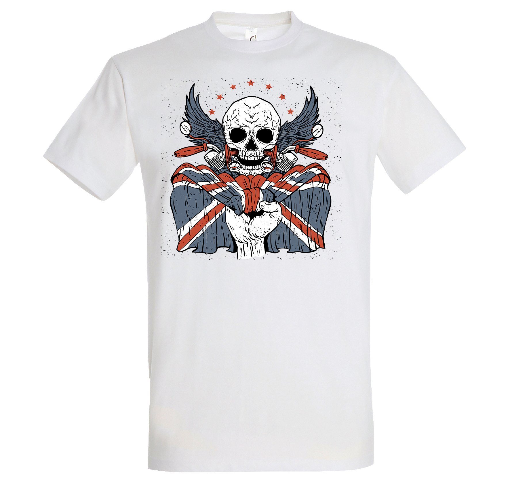 Youth Designz Print-Shirt UK Biker Skull Herren T-Shirt mit lustigem Logo Aufdruck Weiß