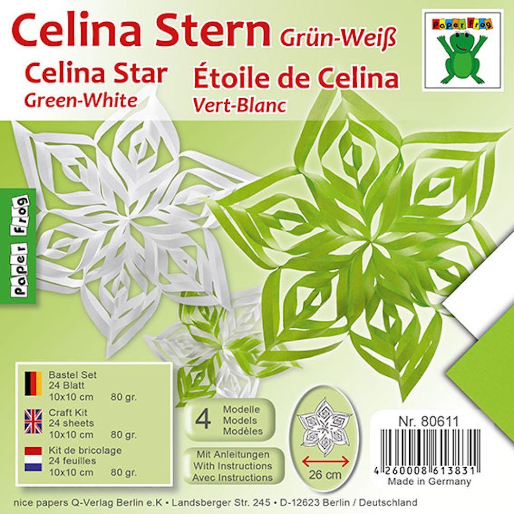 Stern H-Erzmade 80gr 24 Grün-Weiß, Papiersterne Blatt, 10x10cm, Celina