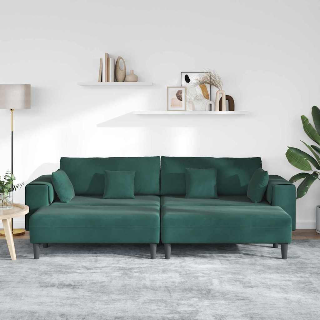 vidaXL Sofa Samt Sofa mit Kissen 3 pcs Dunkelgrün 208 cm Samt, 3 Teile günstig online kaufen