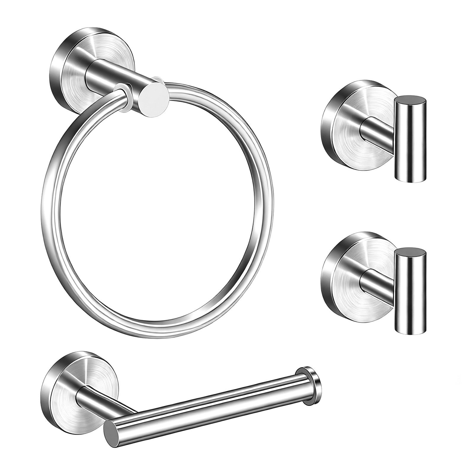 BlingBin Badaccessoire-Set Edelstahl 4 tlg Handtuchhalter mit Toilettenpapierhalter und 2 Haken, 4er Set, 4 tlg., 4, Wandmontage,stabiles Badezimmerzubehör für Zuhause oder Küche, Silber