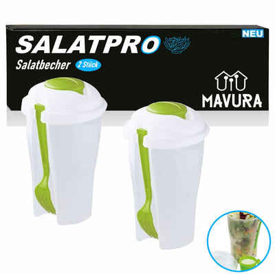 MAVURA Salatbox SALATPRO Salatcup Salat Gemüse Obst Joghurt Müsli Shaker, Salat-To-Go Cup Salatbecher Deckel & Dressing Behälter Gabel [2er]