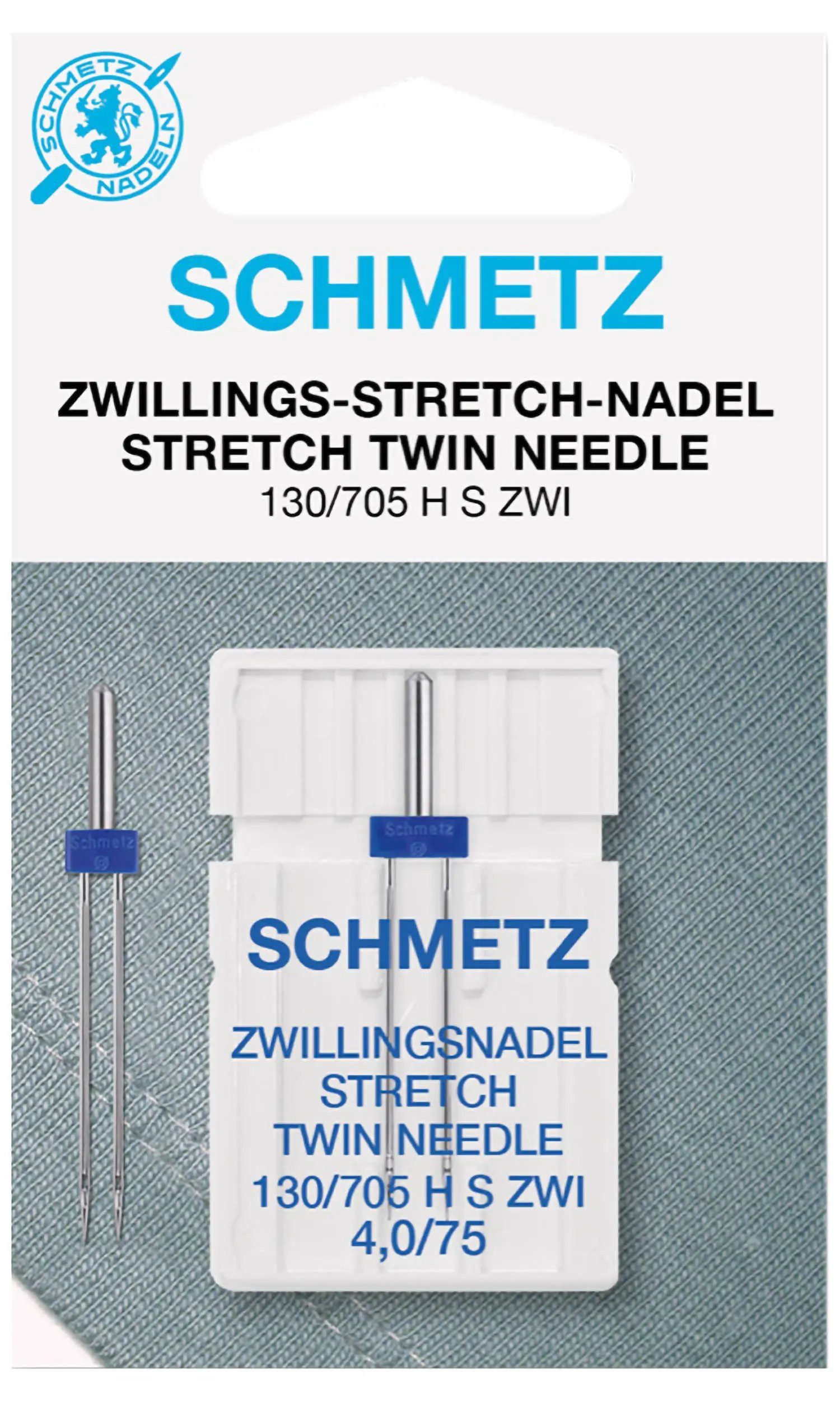 Stofferia Stoff Doppel-Nähmaschinennadel Schmetz 130/705 Stretch 75/4,0 mm, Meterware