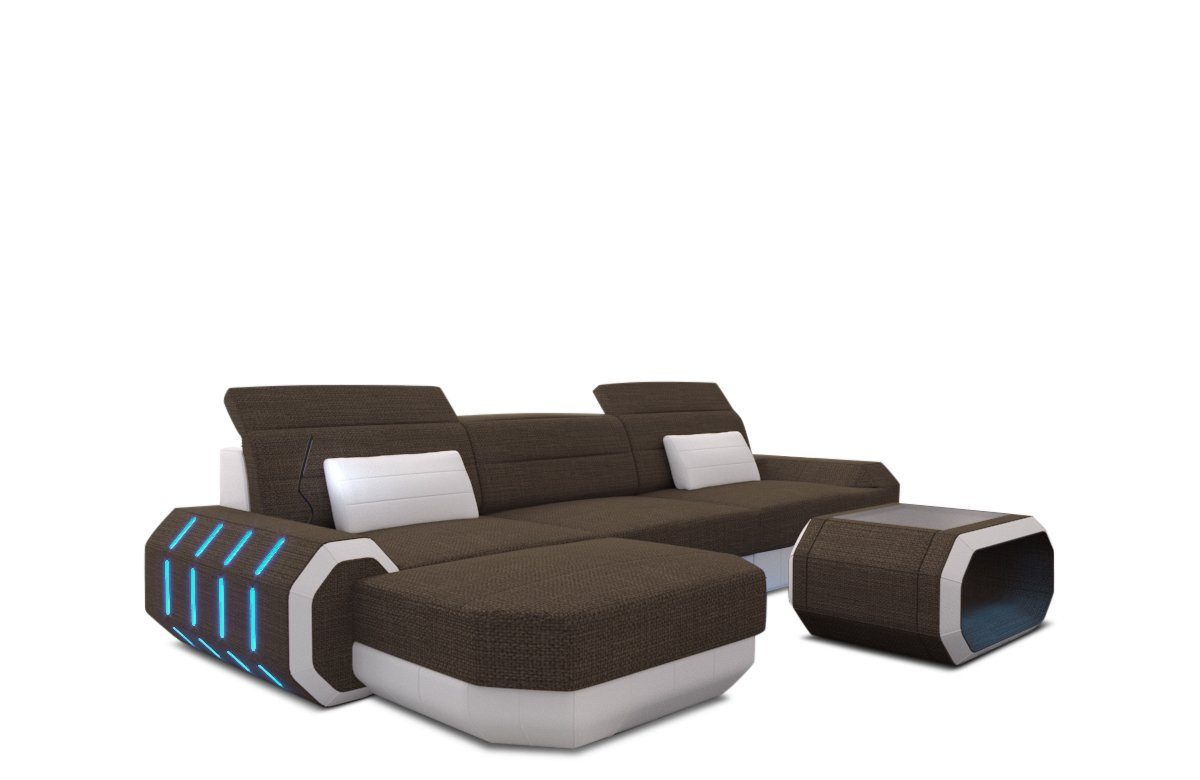 Roma Strukturstoff Designer Polster H L Couch braun-weiß Sofa Form mit Sofa Dreams Stoff Ecksofa Bettfunktion wahlweise Stoffsofa,