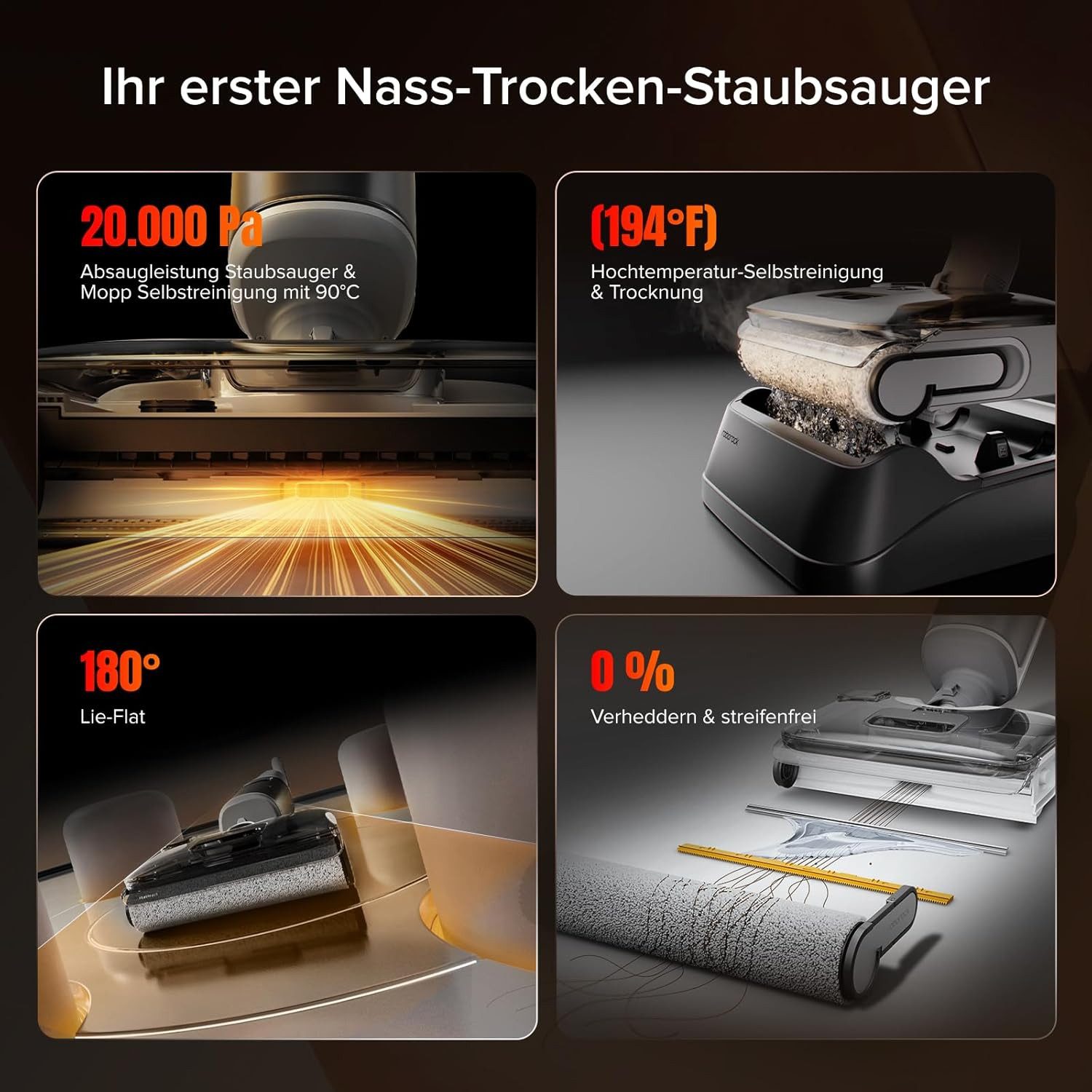 Roborock Nass-Trocken-Akkusauger roborock F25 GT Series, 20.000 Pa kabelloser All-in-One Staubsauger und Mopp, 180°-Flachmodus,Hochtemperatur-Selbstreinigung und Trocknung