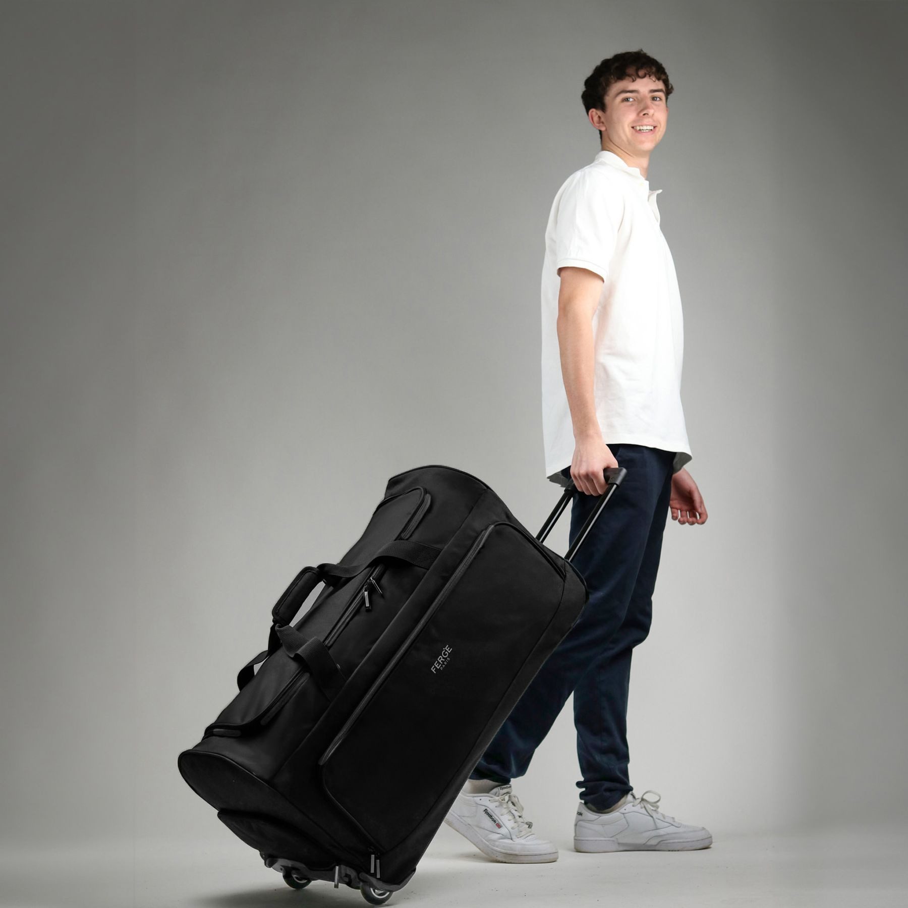 FERGÉ Reisetasche wasserabweisend Reisetasche mit Rollen groß Paris, Reisetasche mit Rollen und extra Schuhfach, Reisegepäck schwarz – Bild 2 von 5