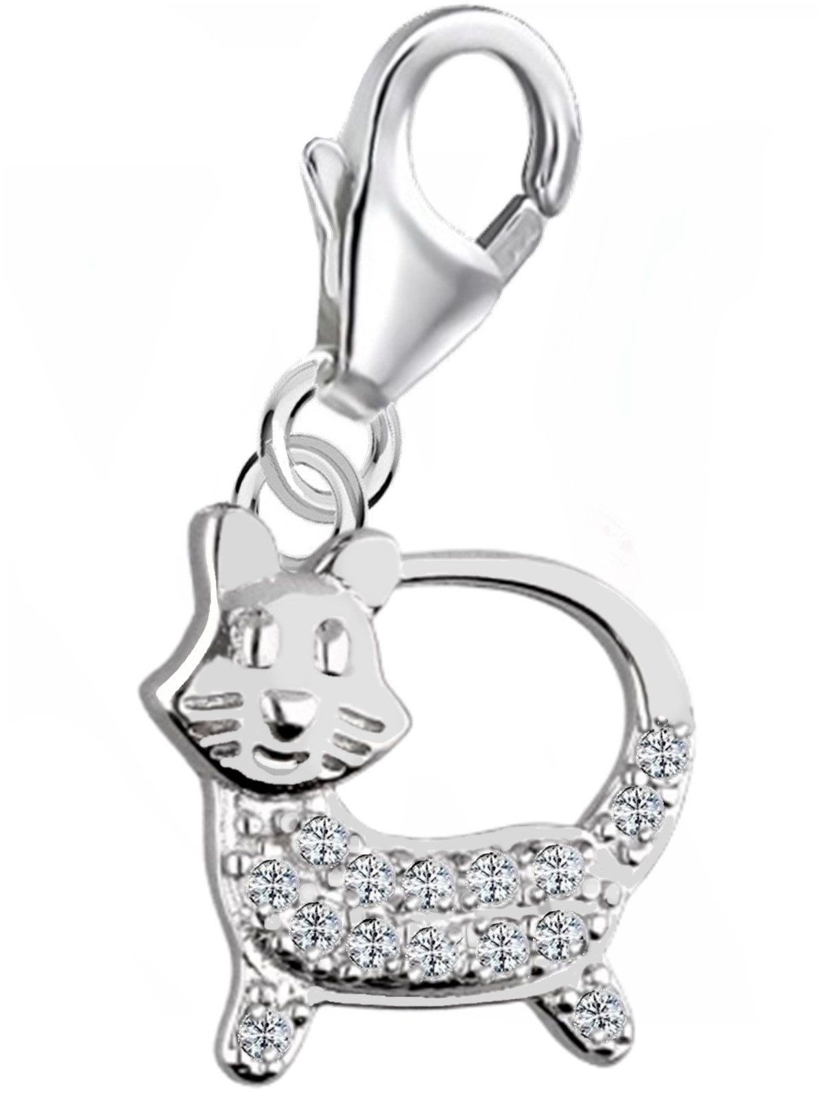 Charm-Einhänger Zirkonia Katze Charm 925 Sterling-Silber Anhänger für Armband