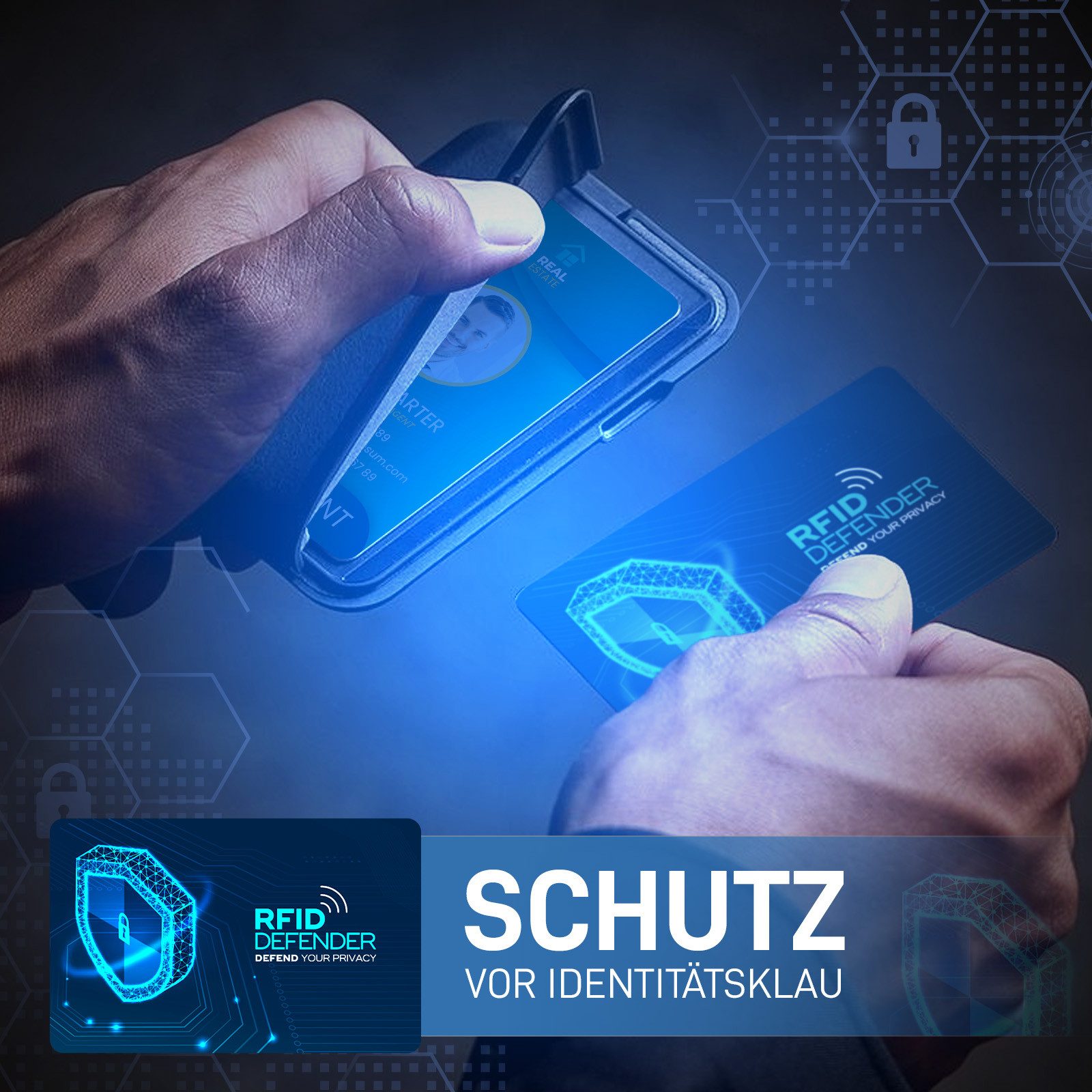 Tec-Expert Geldbörse RFID DEFENDER 8er Set NFC Scan Blocker-Karten Abschirmung Geldbörse (8-tlg., Set aus 8x RFID / NFC Block Card), RFID Blocker Karte, NFC Block Card