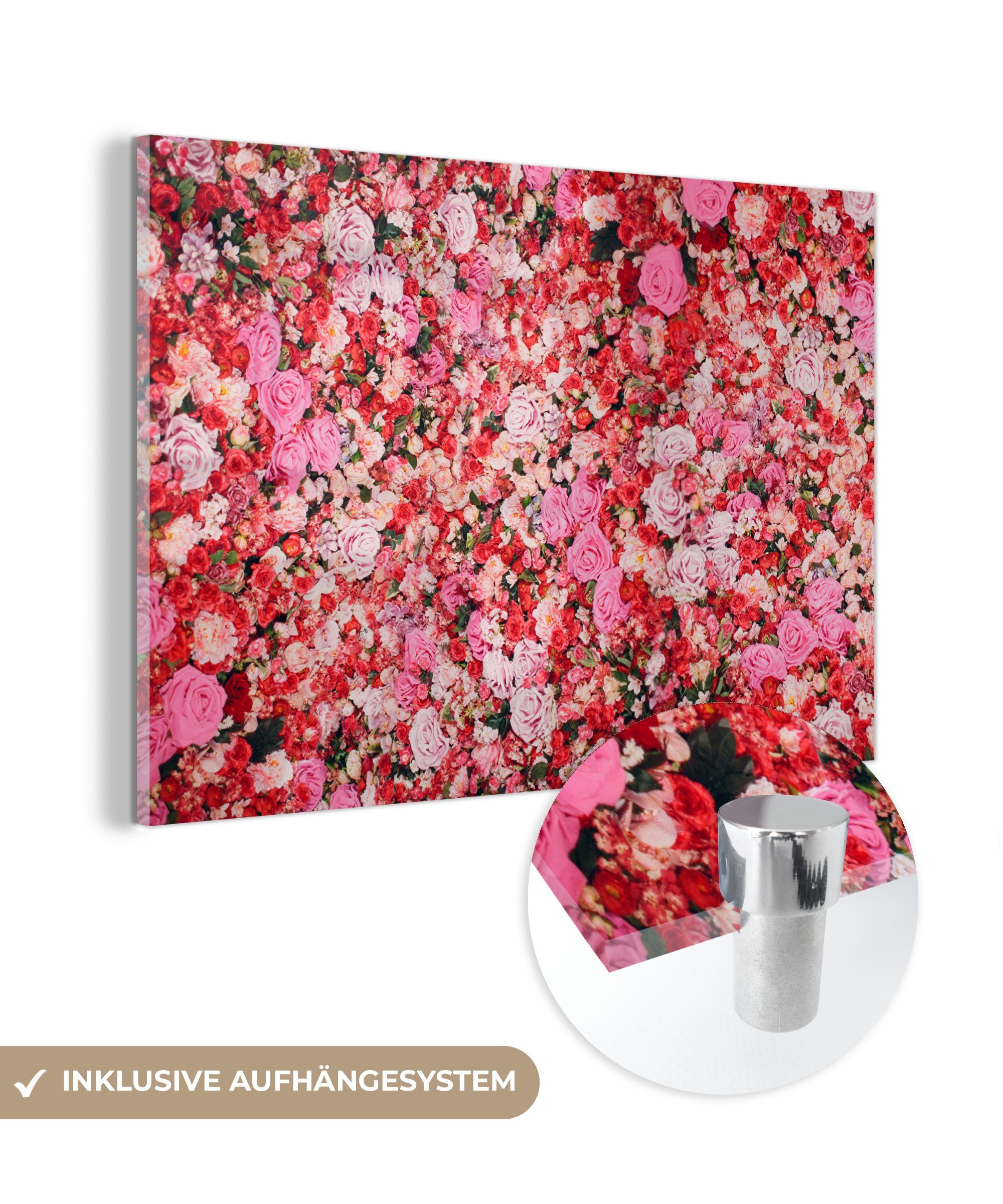 MuchoWow Acrylglasbild Blumen - Farben - Rosen, (1 St), Glasbilder - Bilder auf Glas Wandbild - Foto auf Glas - Wanddekoration