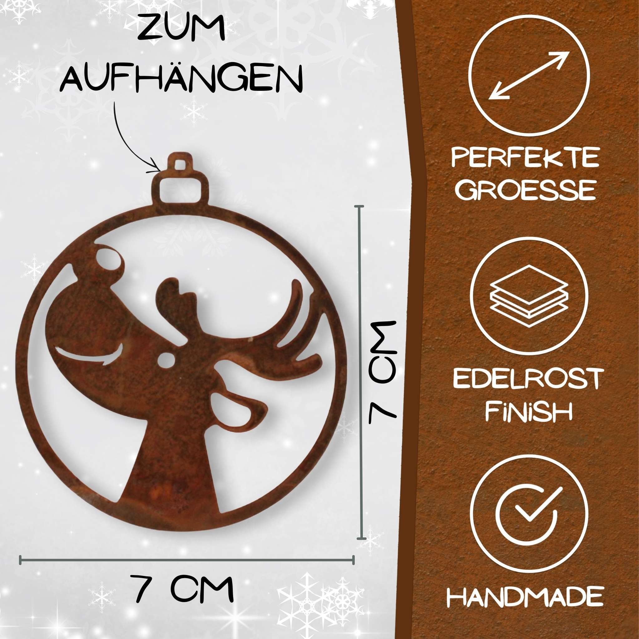 Rostikal Hängedekoration Christbaumschmuck 7 cm Rost Deko, handmade