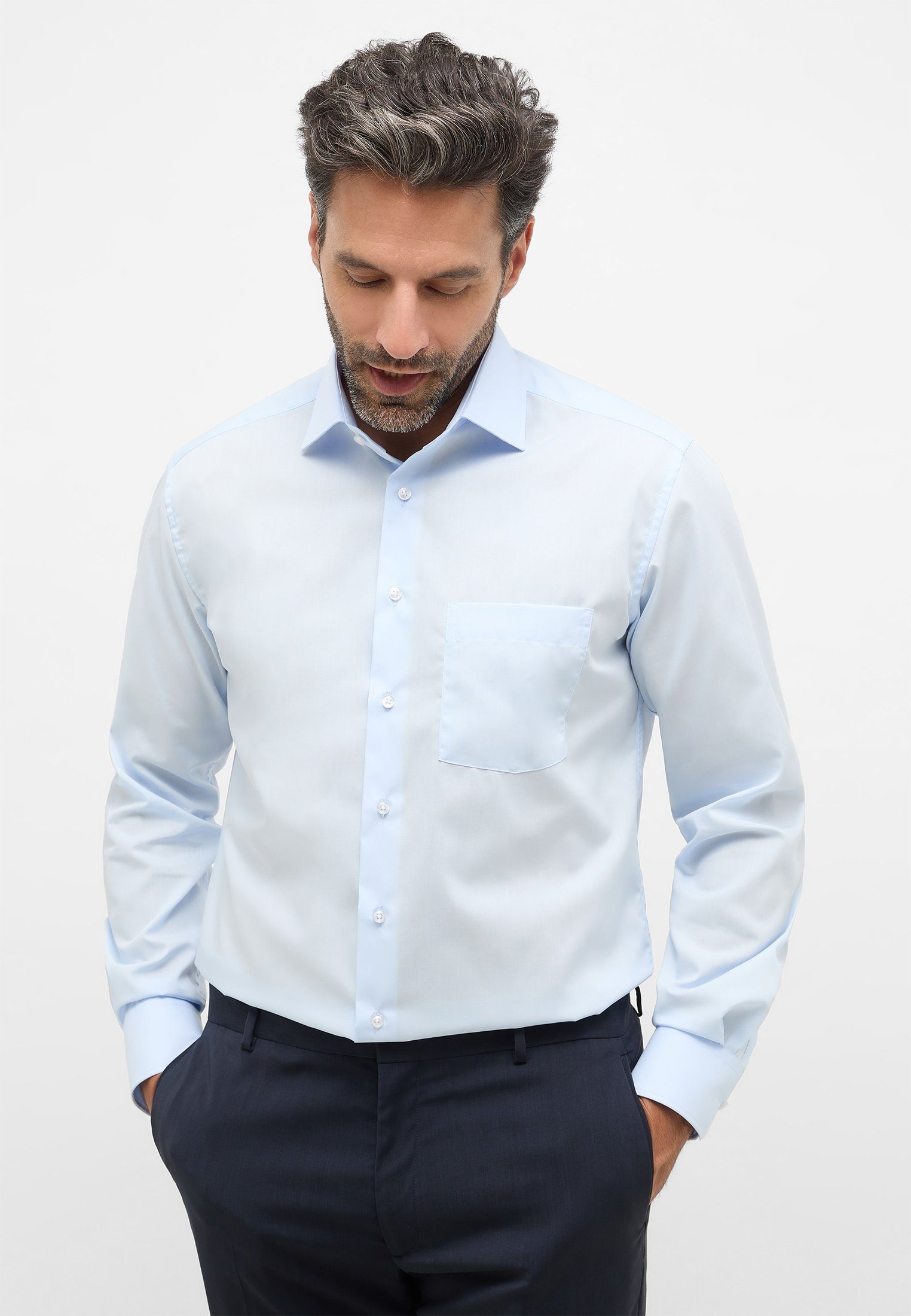 Langarmhemd MODERN FIT hellblau Eterna