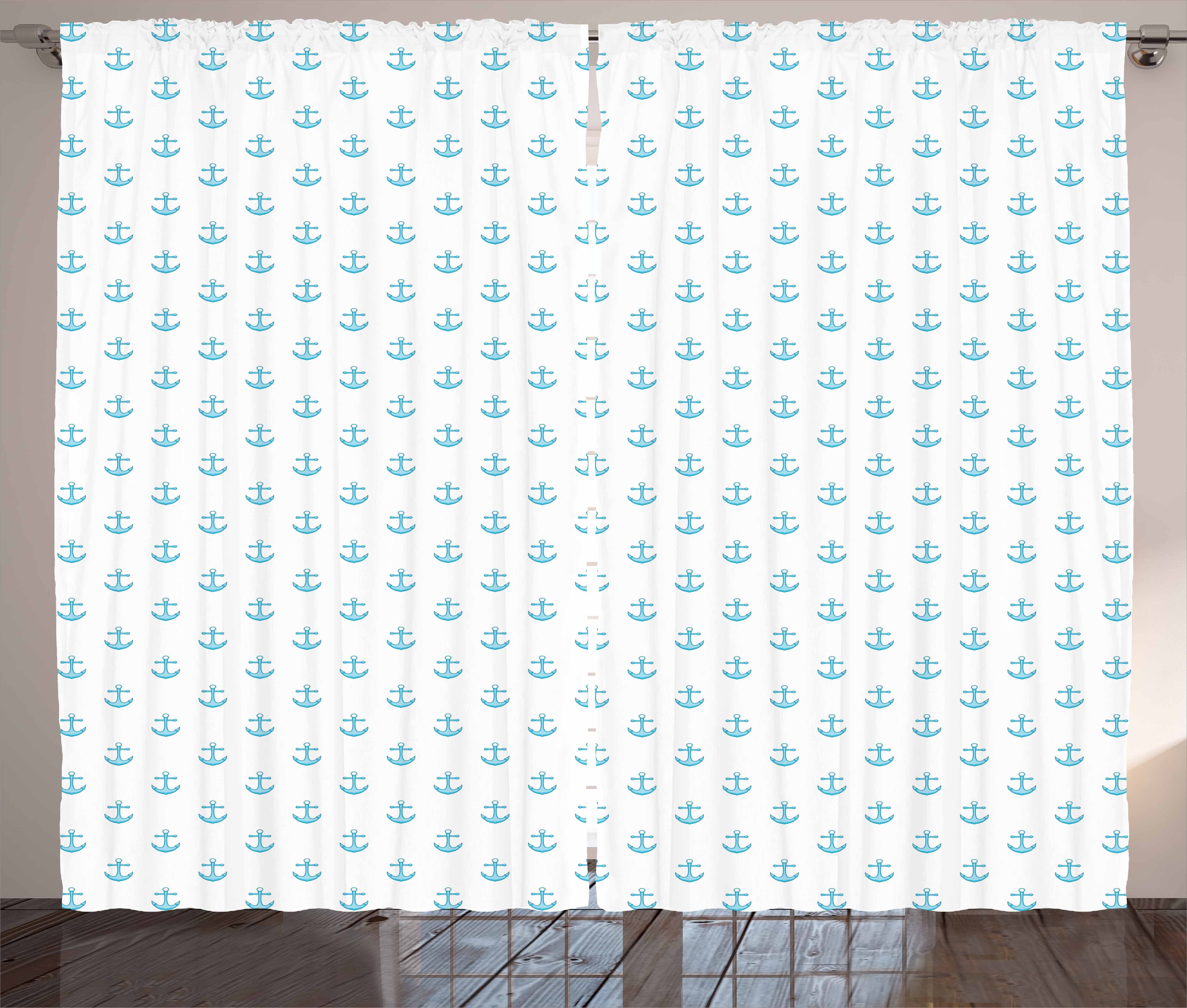 Gardine Schlafzimmer Kräuselband Vorhang mit Schlaufen und Haken, Abakuhaus, Anker Blau Vivid Muster