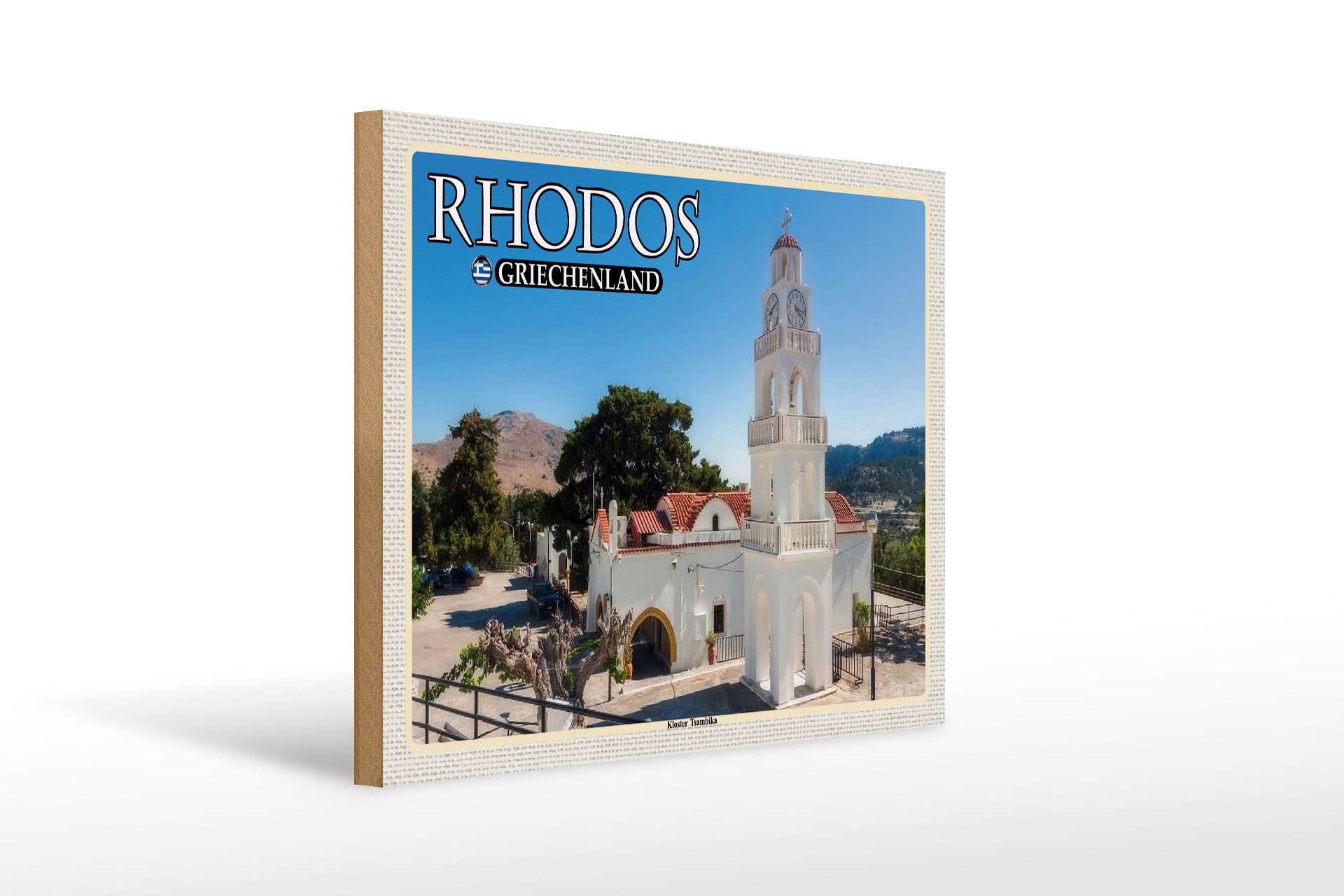 Holzbild Reise 40x30cm Rhodos Griechenland Kloster Tsambika
