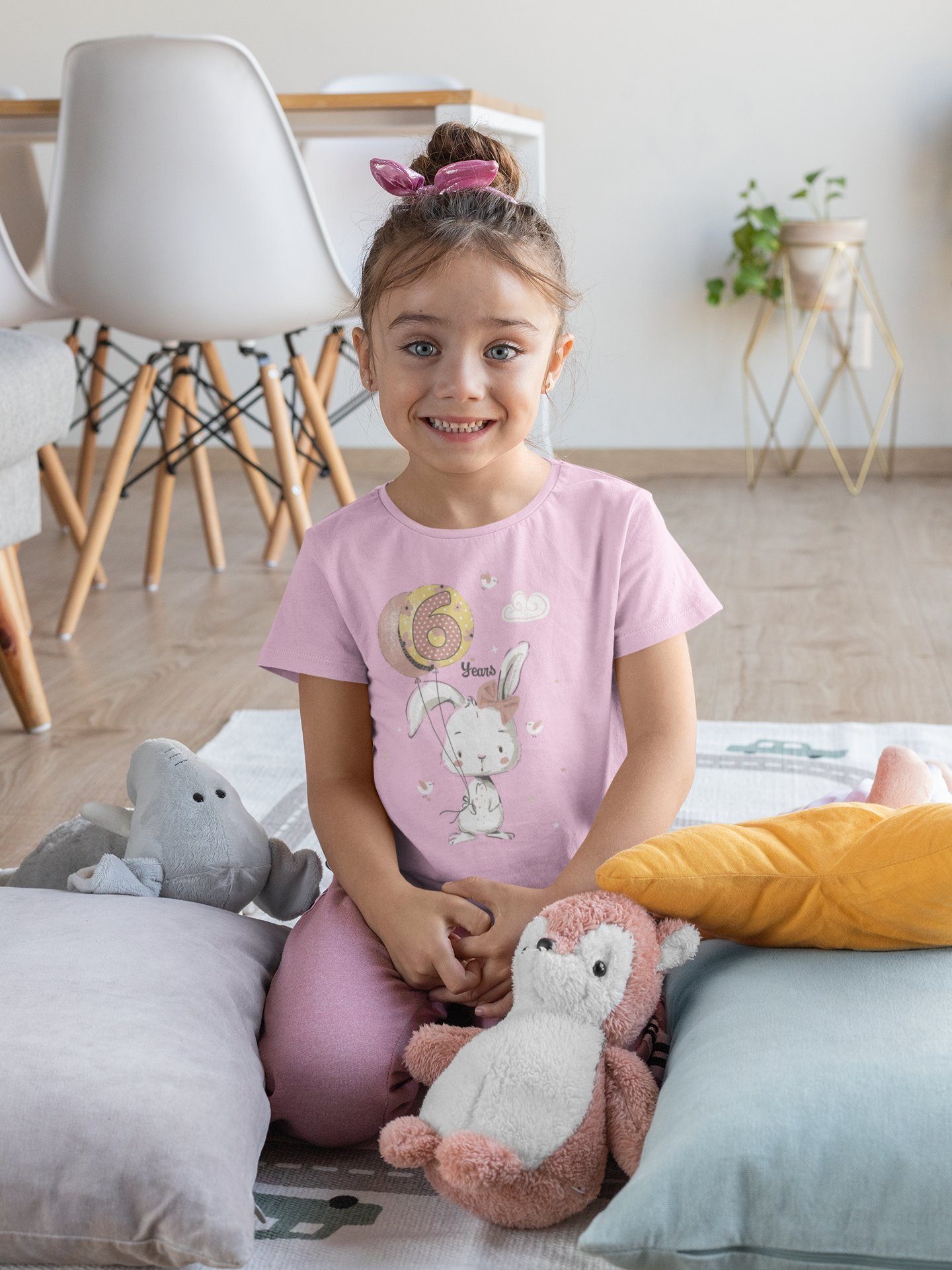 Light Jahre 6 Geburstagsgeschenk mit Siebdruck, aus Pink Print-Shirt Mädchen Baumwolle : für hochwertiger Hase Baddery