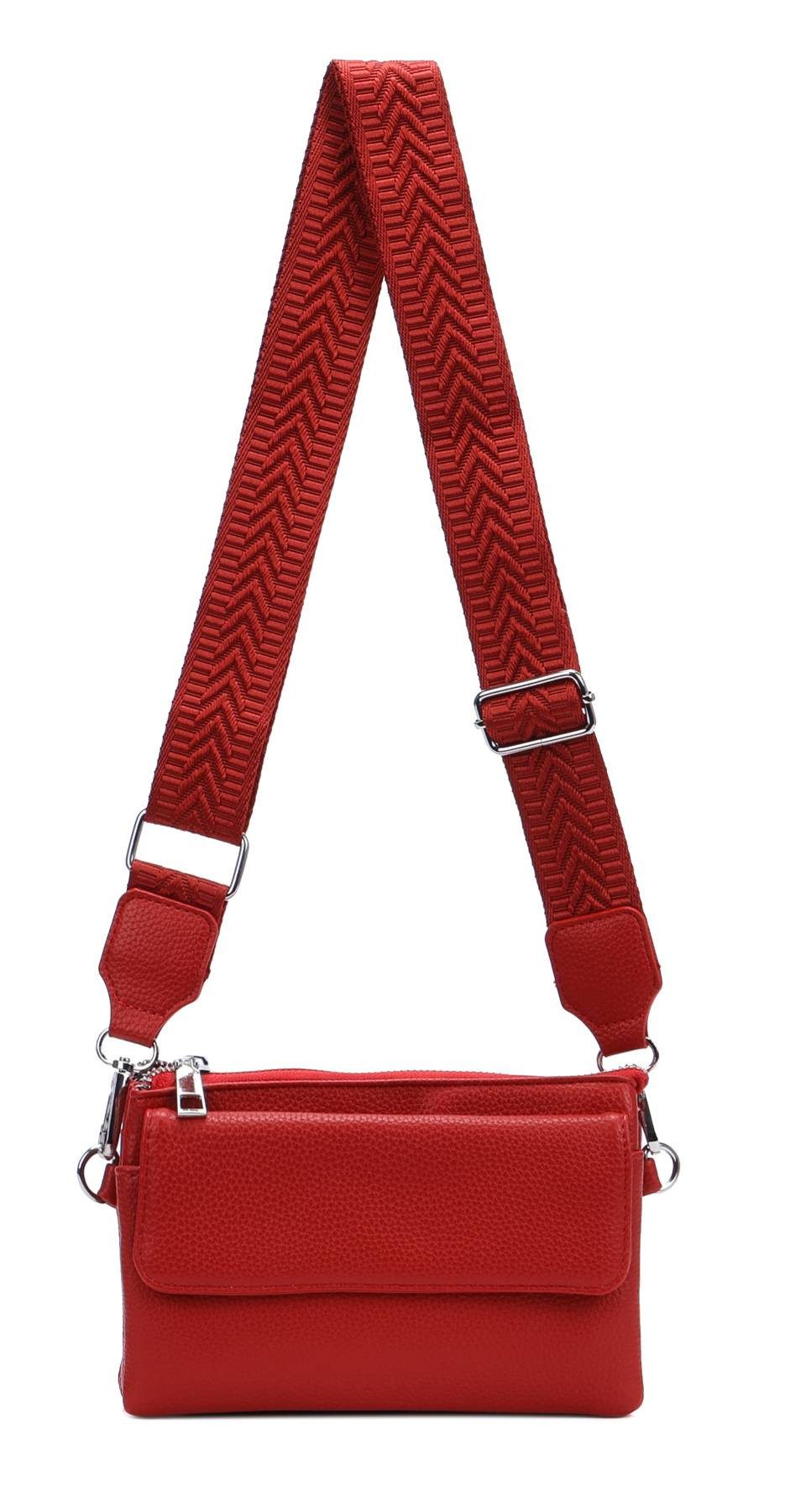 ITALYSHOP24 Geldbörse Damen Umhängetasche CrossBody Brieftasche Geldbörse Handytasche Reise (Tasche mit einem breitem Muster Stoffgurt/Umhängeband), Bodybag Cross Bag Schmucktasche Brieftasche Clutch Abendtasche