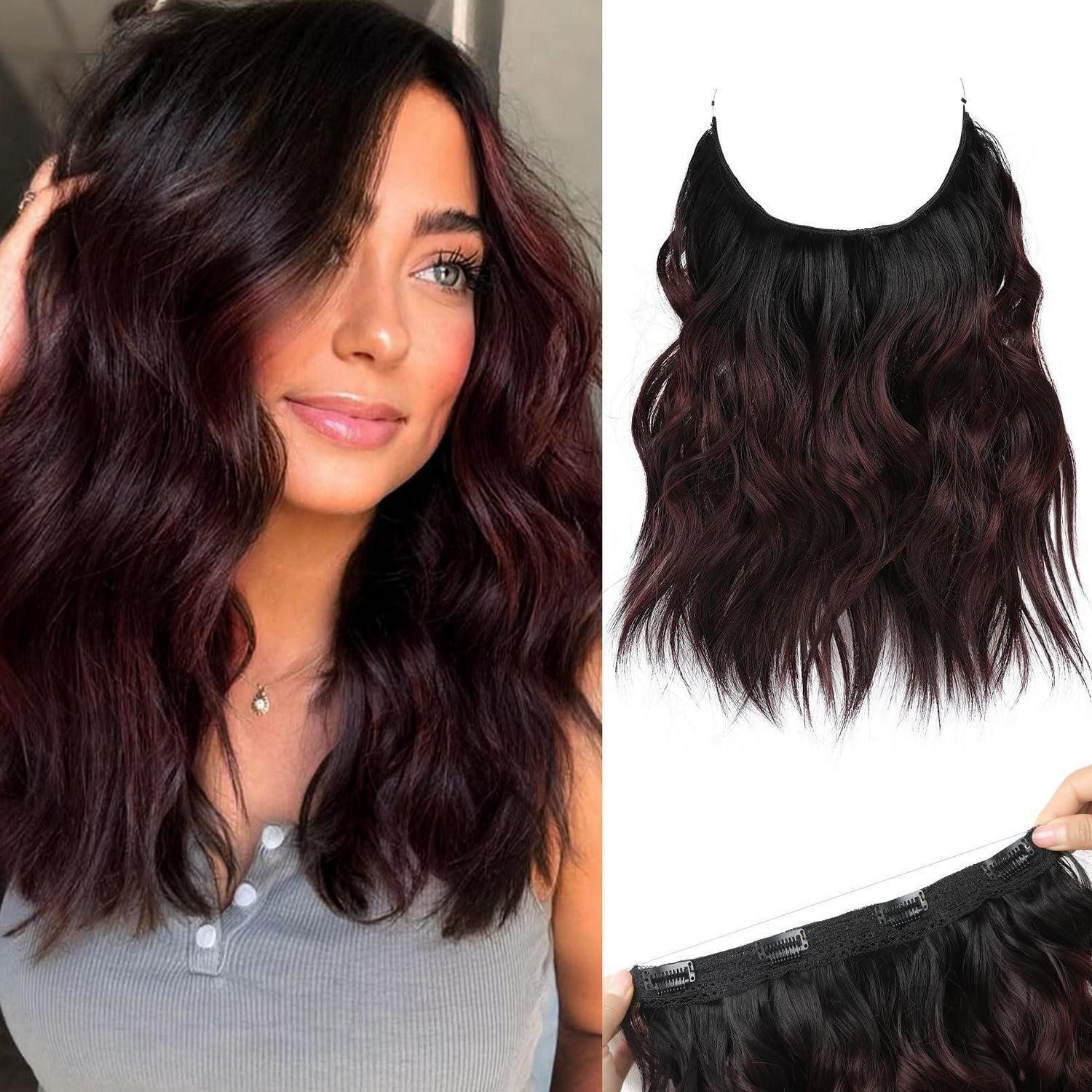 LuxusKollektion Kunsthaar-Extension Haarverlängerungen 12 Inch (Pack of 1) Schwarz zu Burgunder Ombre