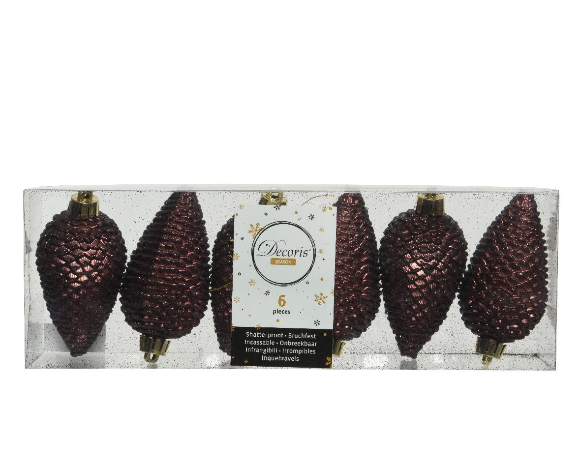 Kaemingk Christbaumschmuck, Christbaumschmuck Zapfen 8cm Kunststoff 6 Stück - Rotholz