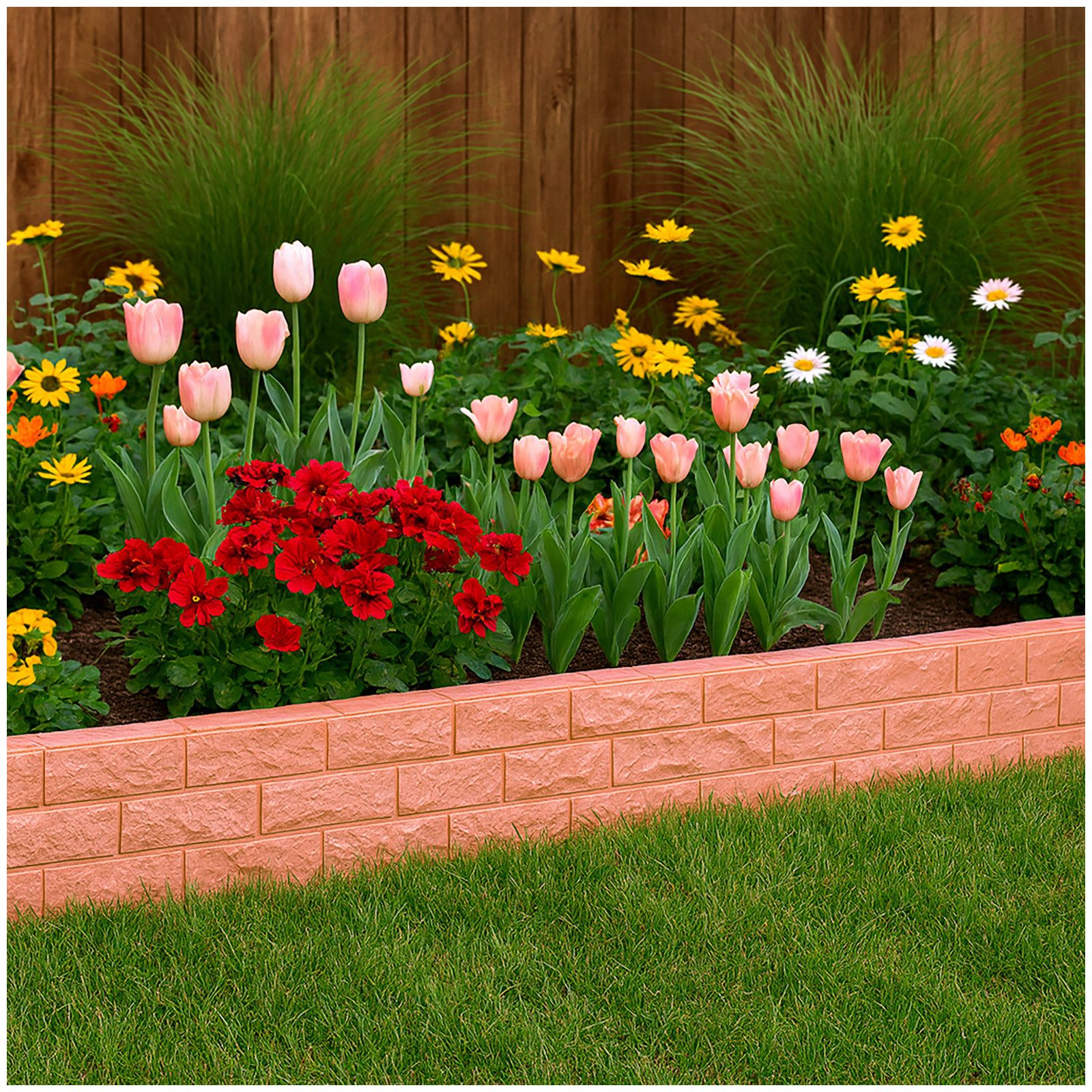 HTI-Living Beetumrandung Beetumeinfassung in Ziegelsteinoptik 4,52 m Gesamtlänge, LxH: 56.5x21.5 cm, Set, 8 Module, Beetbegrenzung Beetumrandung