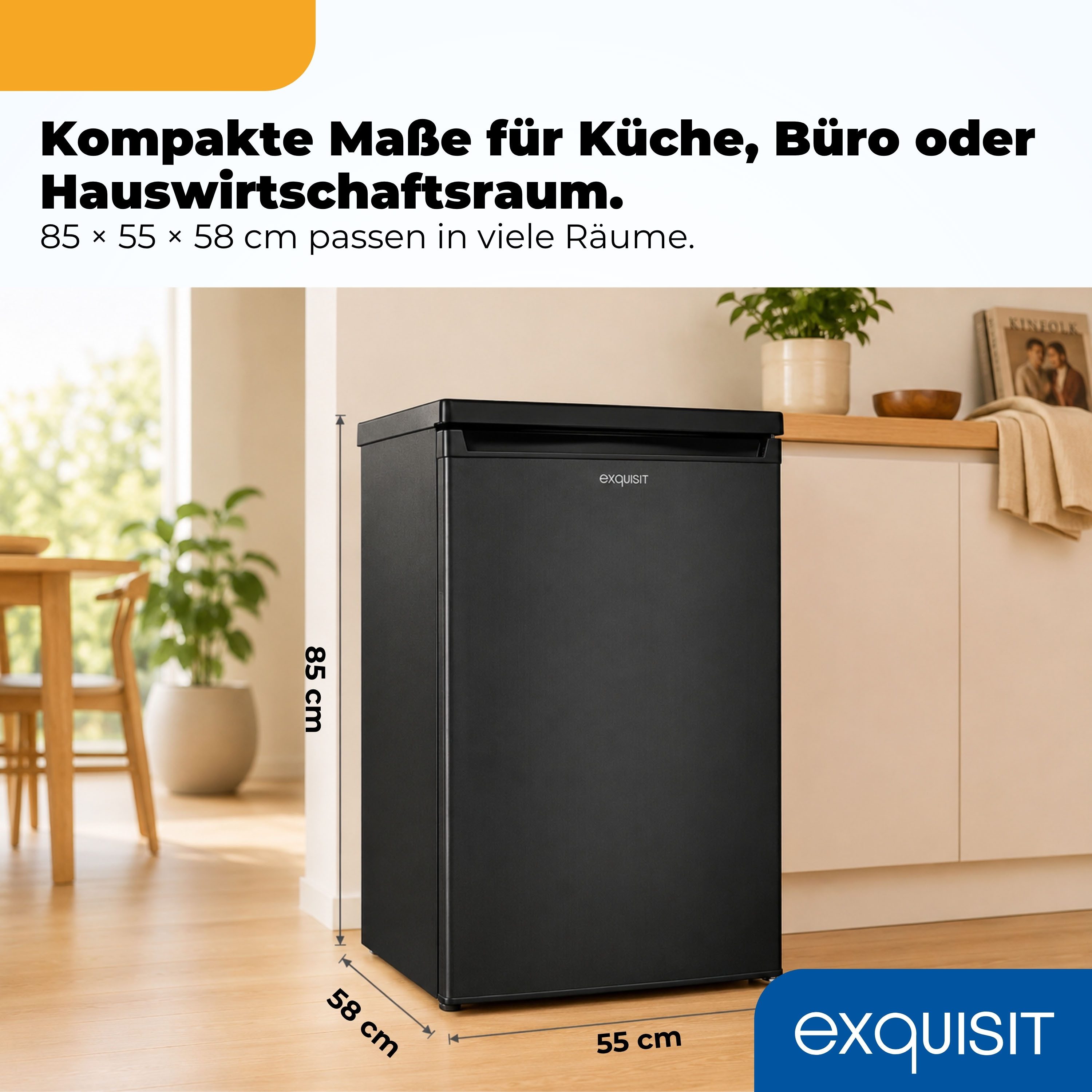 exquisit Kühlschrank KS16-V-040C inoxlook-az, 85 cm hoch, 55 cm breit, Helles LED-Licht für optimale Innenraumbeleuchtung – Bild 3 von 5
