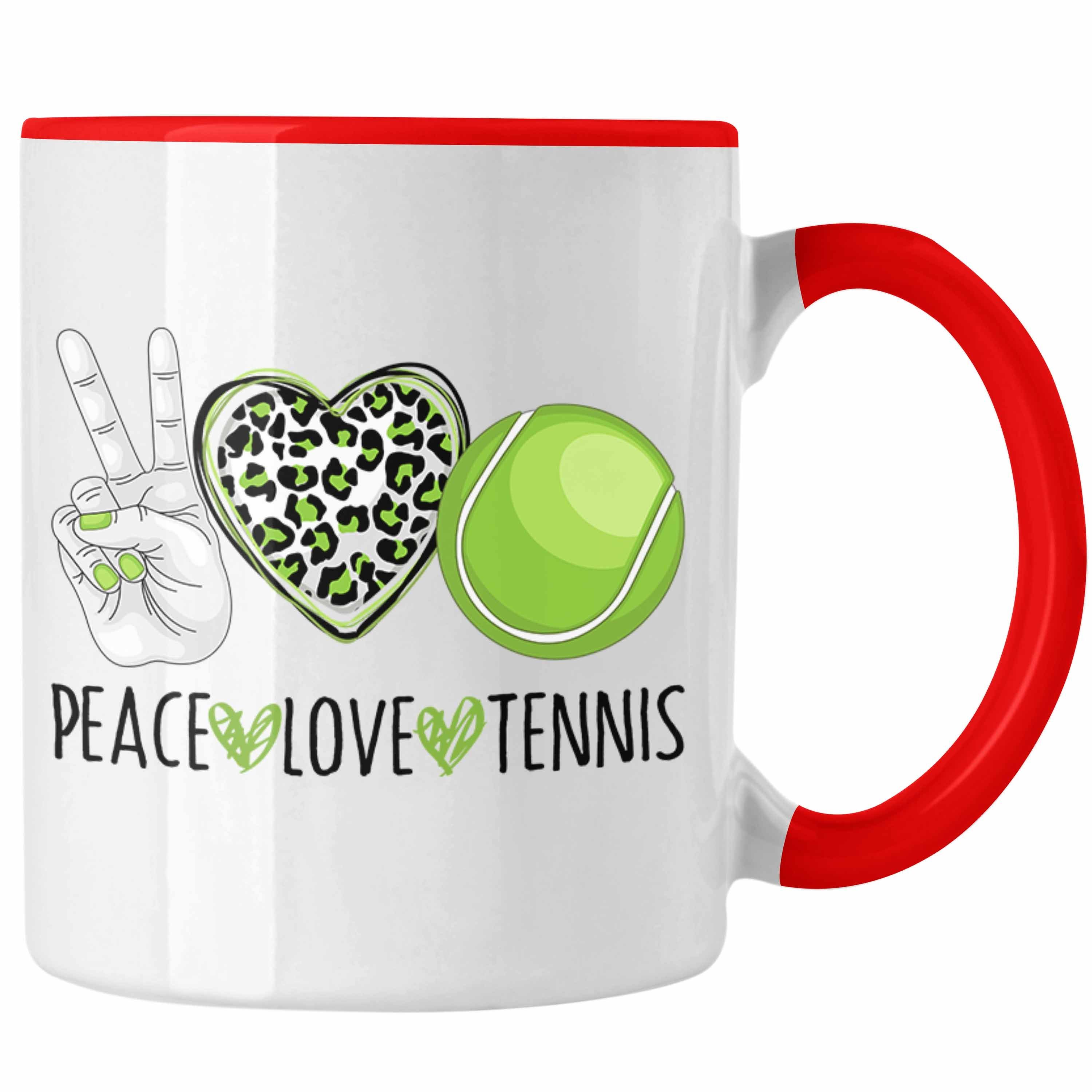 Trendation Tasse Lustige Tennis Tasse für Tennis-Spieler Coach Trainer Geschenk "Peace Rot