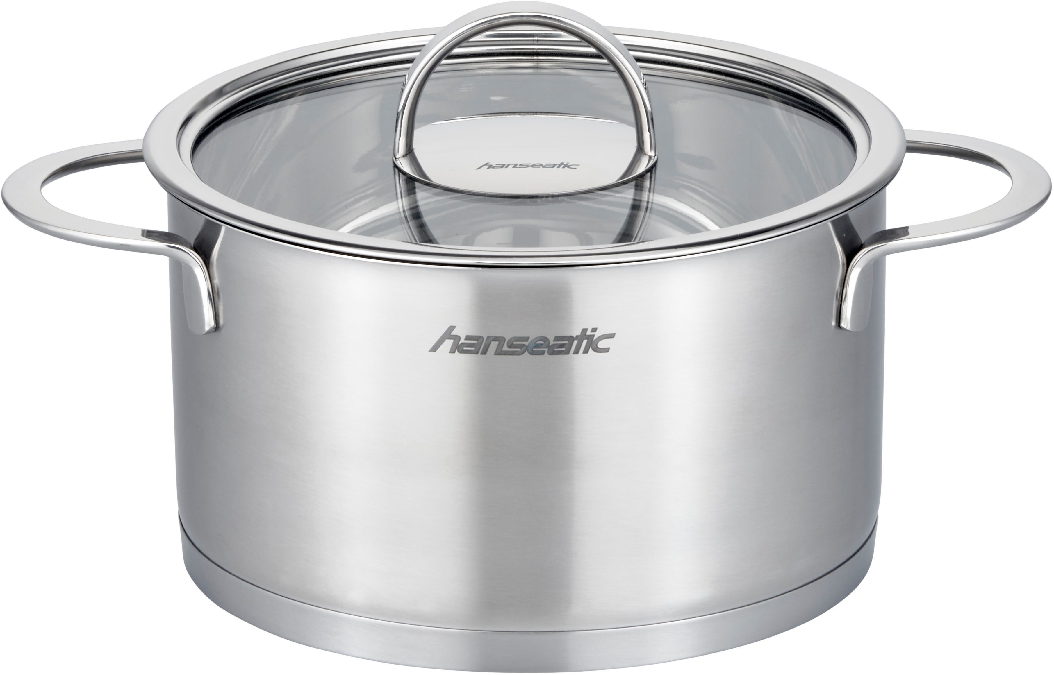 Hanseatic Topf-Set hanseatic, Edelstahl 18/10 (Set, 8-tlg., je 1 Fleischtopf 16/20/24 cm, Bratentopf 20 cm), handfreundliche Kaltmetallgriffe, Literskala, Glasdeckel, Induktion