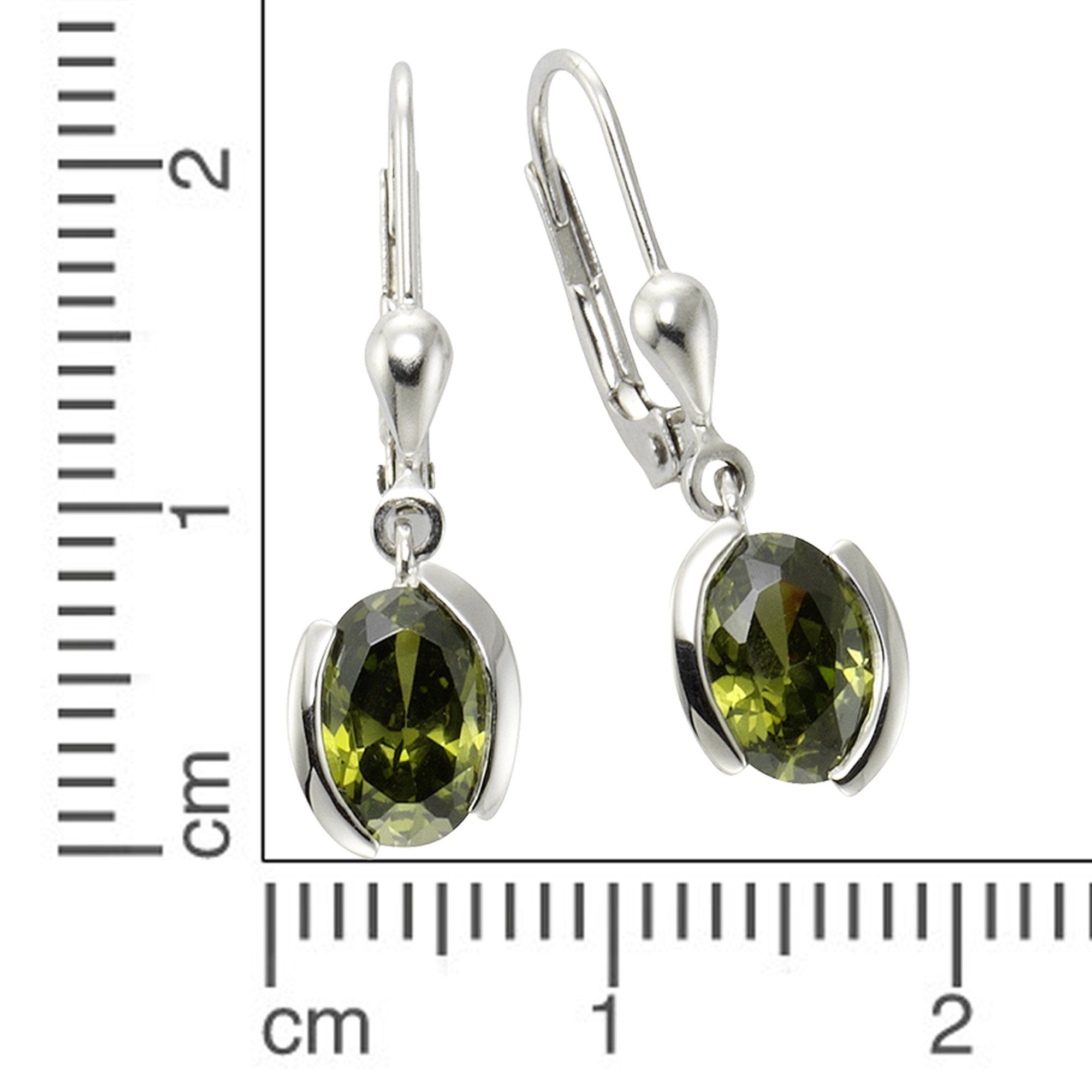 Zeeme Paar Ohrhänger Silber 925 mit Zirkonia-Steinen olivefarben 26mm lang