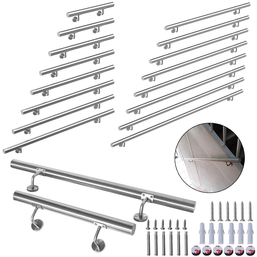 Mucola Handlauf Edelstahl Handlauf Wandhandlauf Wand Geländer Treppengeländer, 70 cm Gesamtlänge, (Stück), Gebürsteter Edelstahl