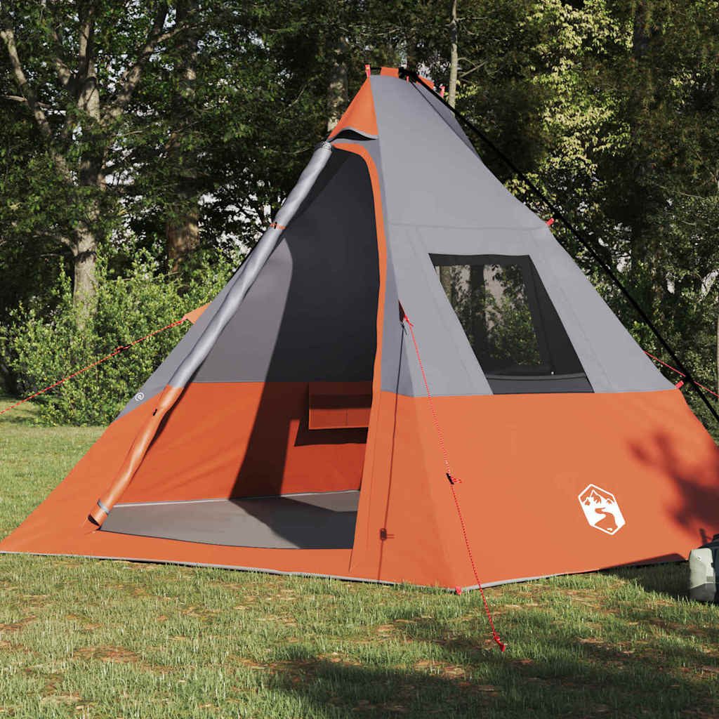 vidaXL Tipi-Zelt Tipi Zelt mit Dach Grau und Orange 383 x 338 x 217 cm Taft, (1 tlg)