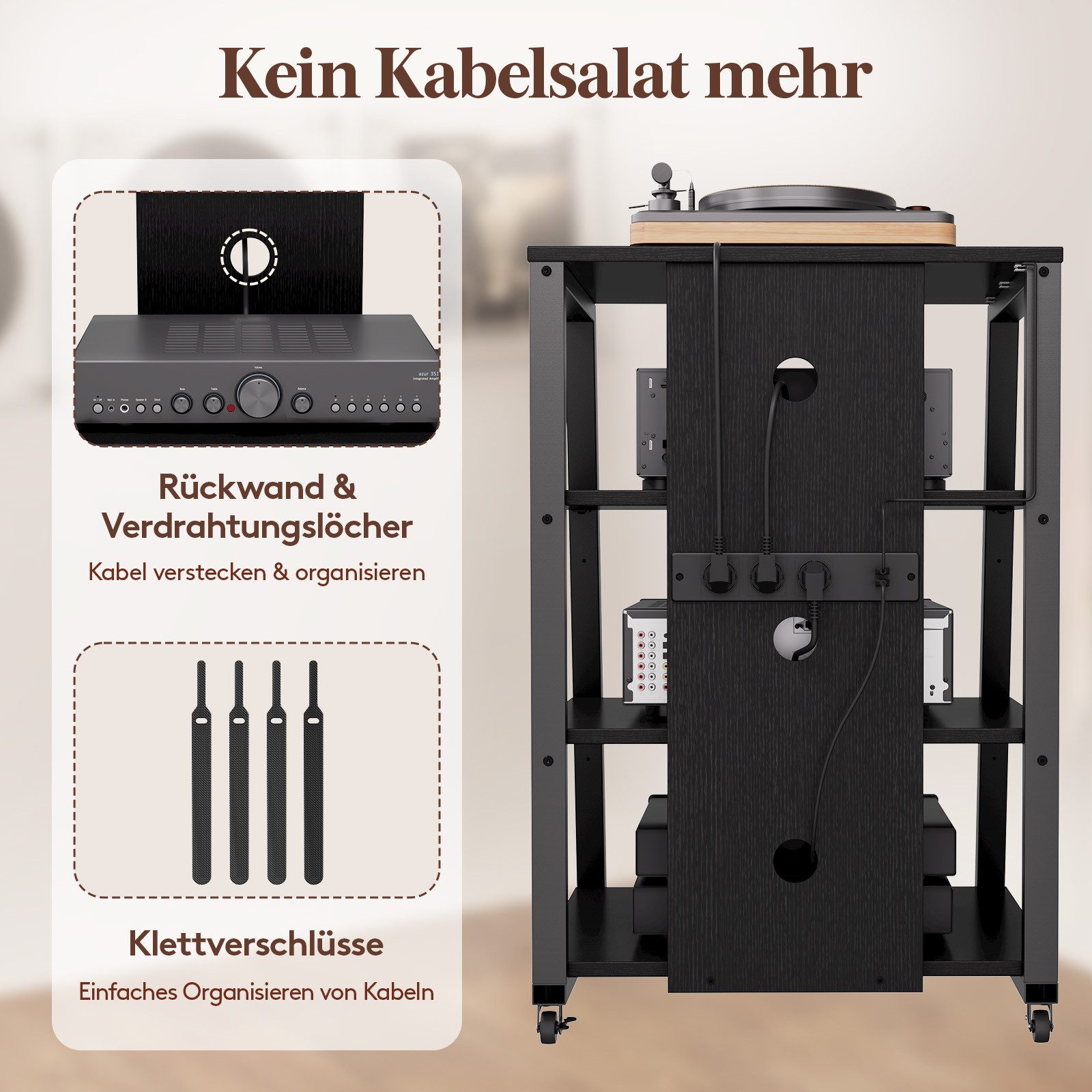 Lifewit Media-Regal 4 stufiger Regale Rädern und verstellbaren Ablage, AV Medienständer