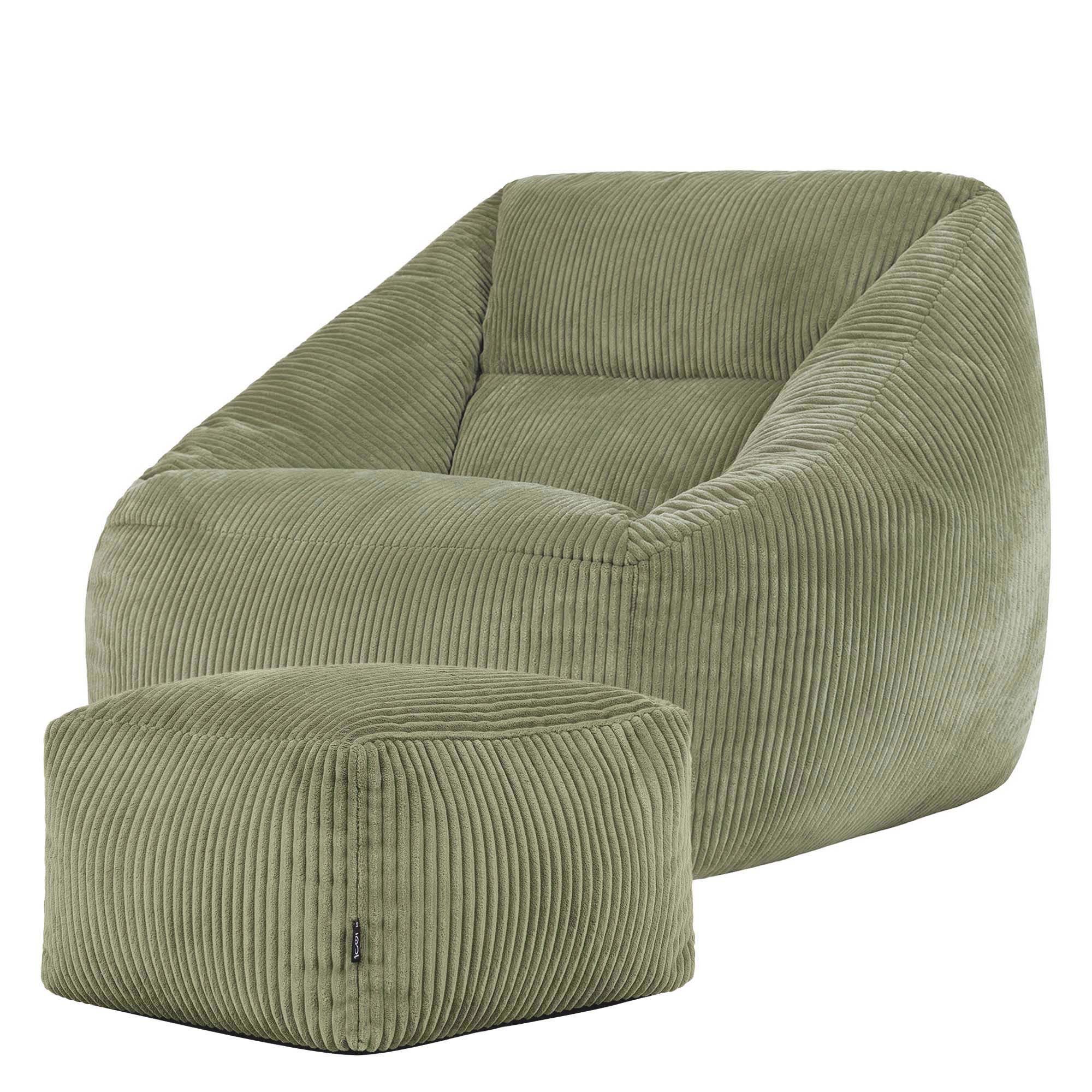 icon Sitzsack Riesen Sessel aus Cord Flauschig „Natalia" mit Hocker (Spar-Set, 1 x Sitzsack-Sessel, 1 x Fußhocker), Sitzsack XXL, Made in Germany, für Erwachsene & Kinder, für Wohnzimmer